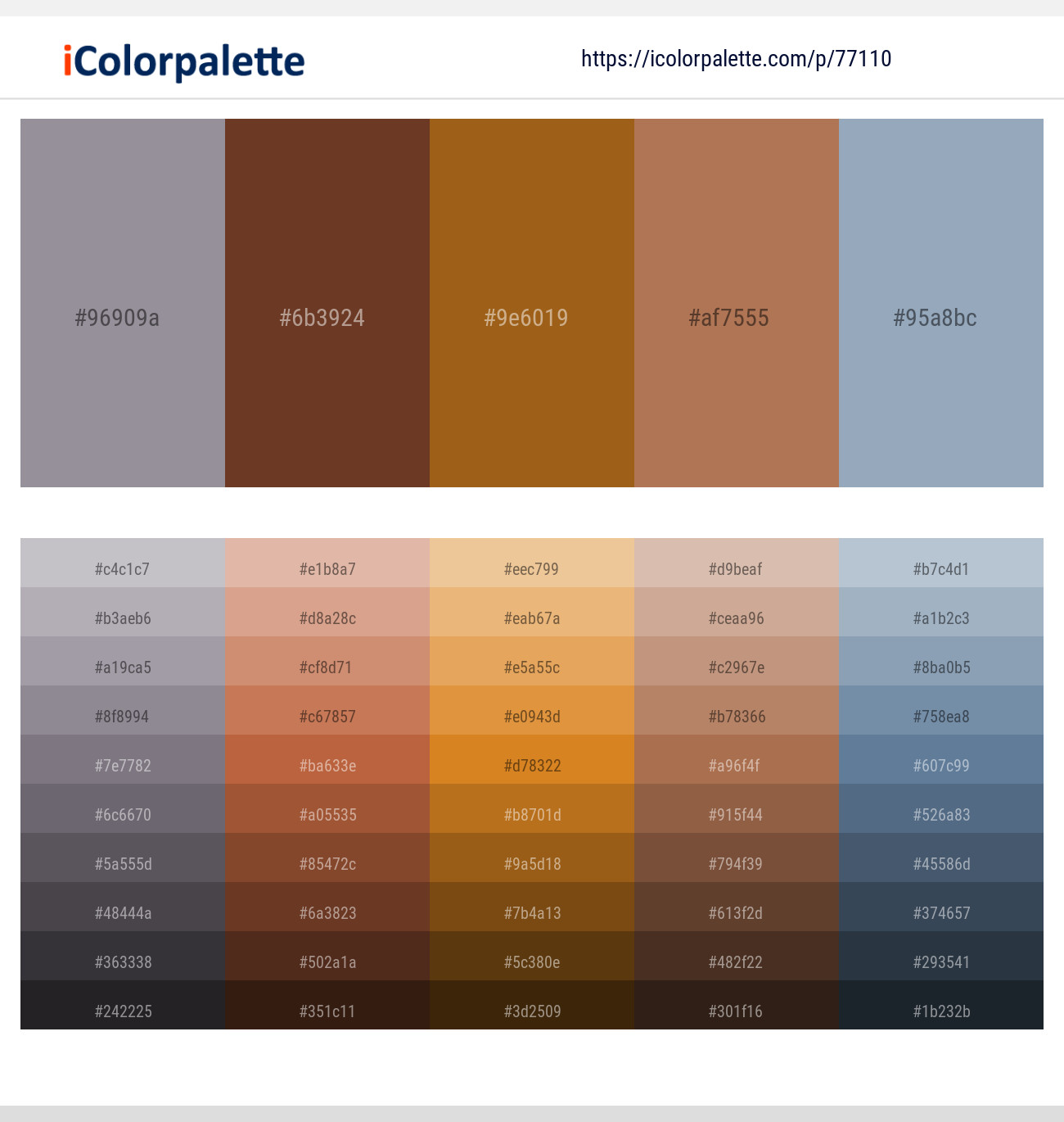 Mountain Mist – Pickled Bean – Hawaiian Tan – Santa Fe – Nepal Color scheme