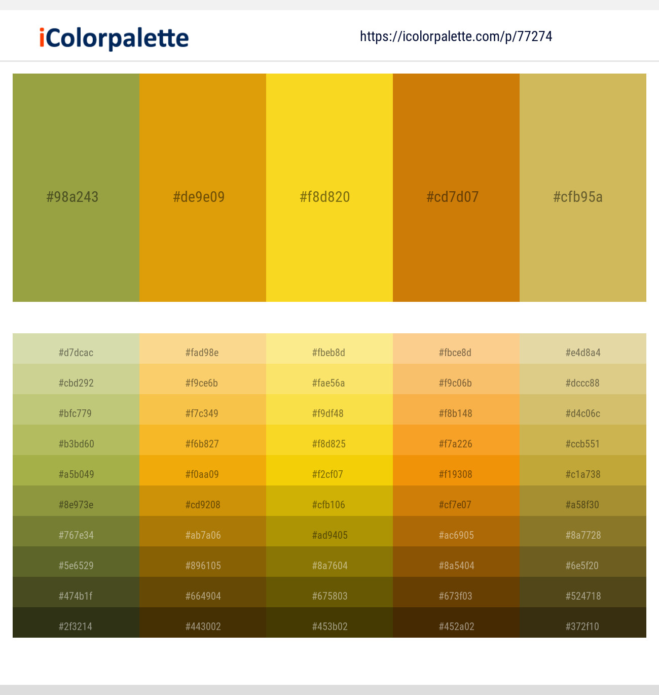 Sycamore – Gamboge – Ripe Lemon – Indochine – Sundance Color scheme