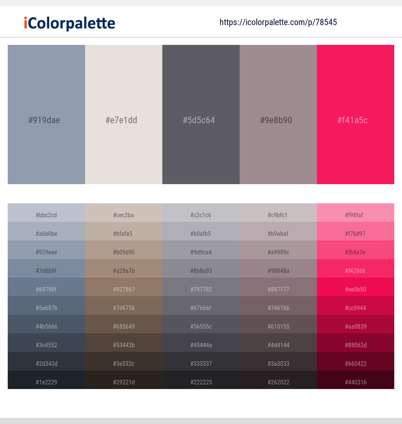 Gull Gray – Ebb – Scarpa Flow – Dusty Gray – Razzmatazz Color scheme