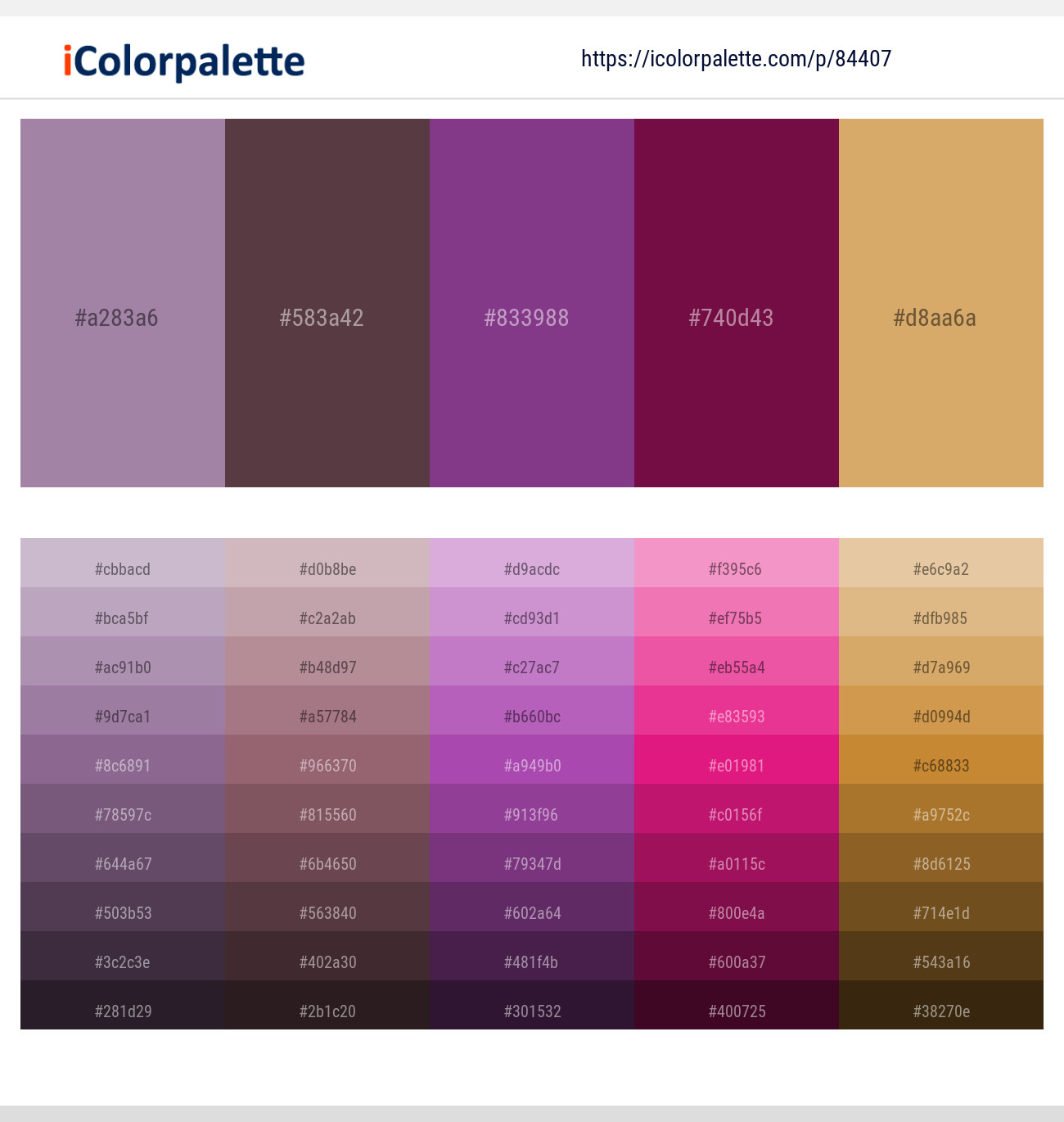 Amethyst Smoke – Congo Brown – Vivid Violet – Rose Bud Cherry – Whiskey Color scheme