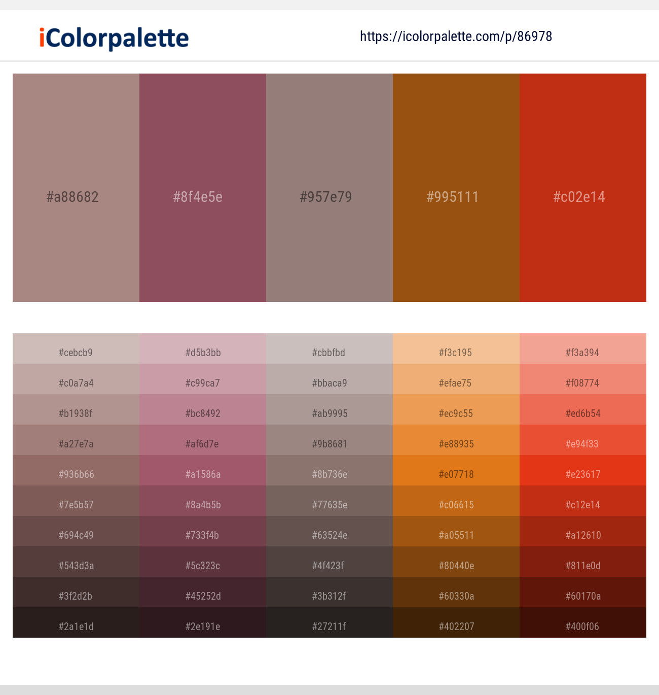 Pharlap – Cannon Pink – Hemp – Korma – Thunderbird Color scheme