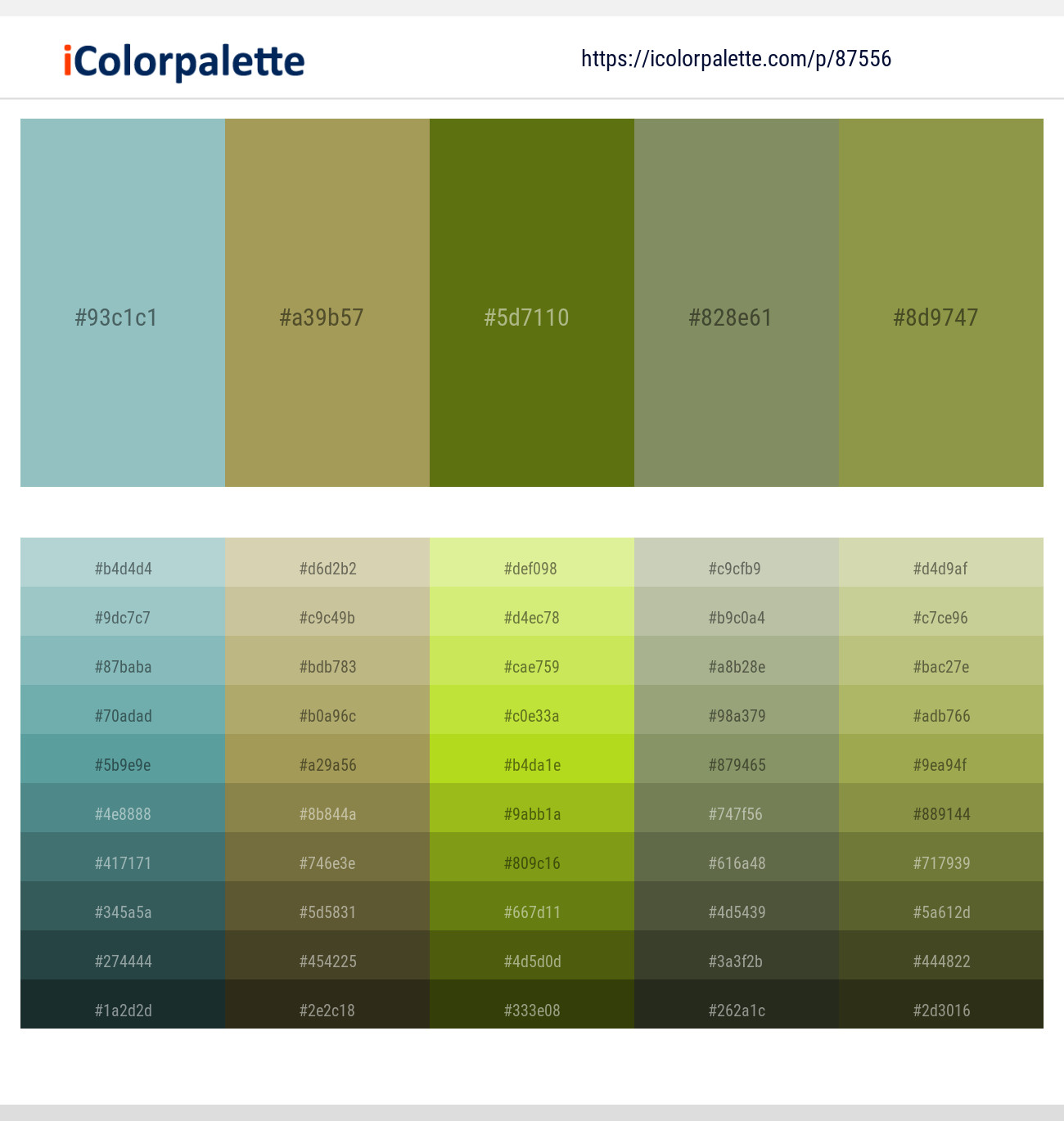 Shadow Green – Barley Corn – Olivetone – Avocado – Sycamore Color scheme