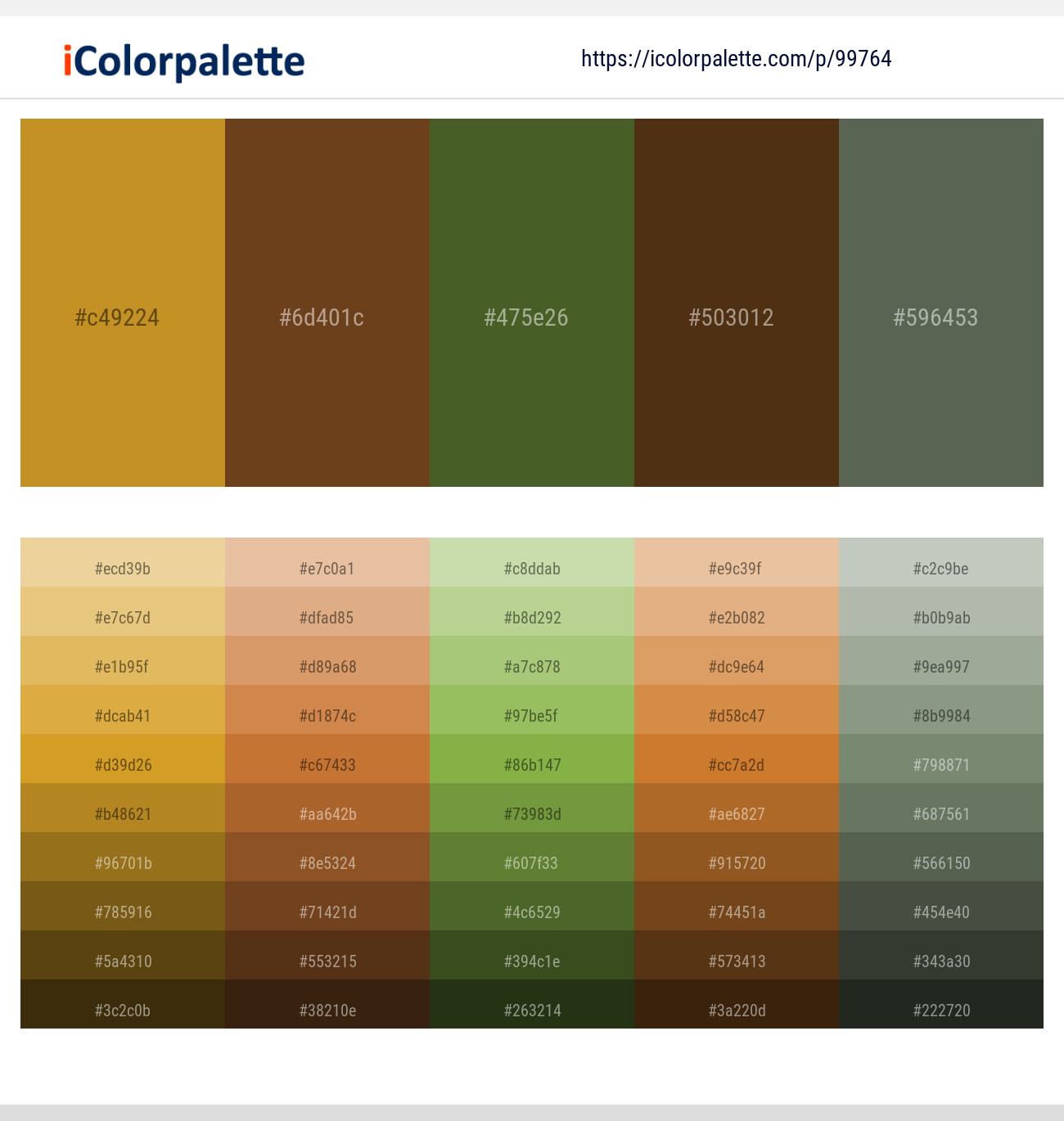 Nugget – Walnut – Woodland – Jambalaya – Siam Color scheme