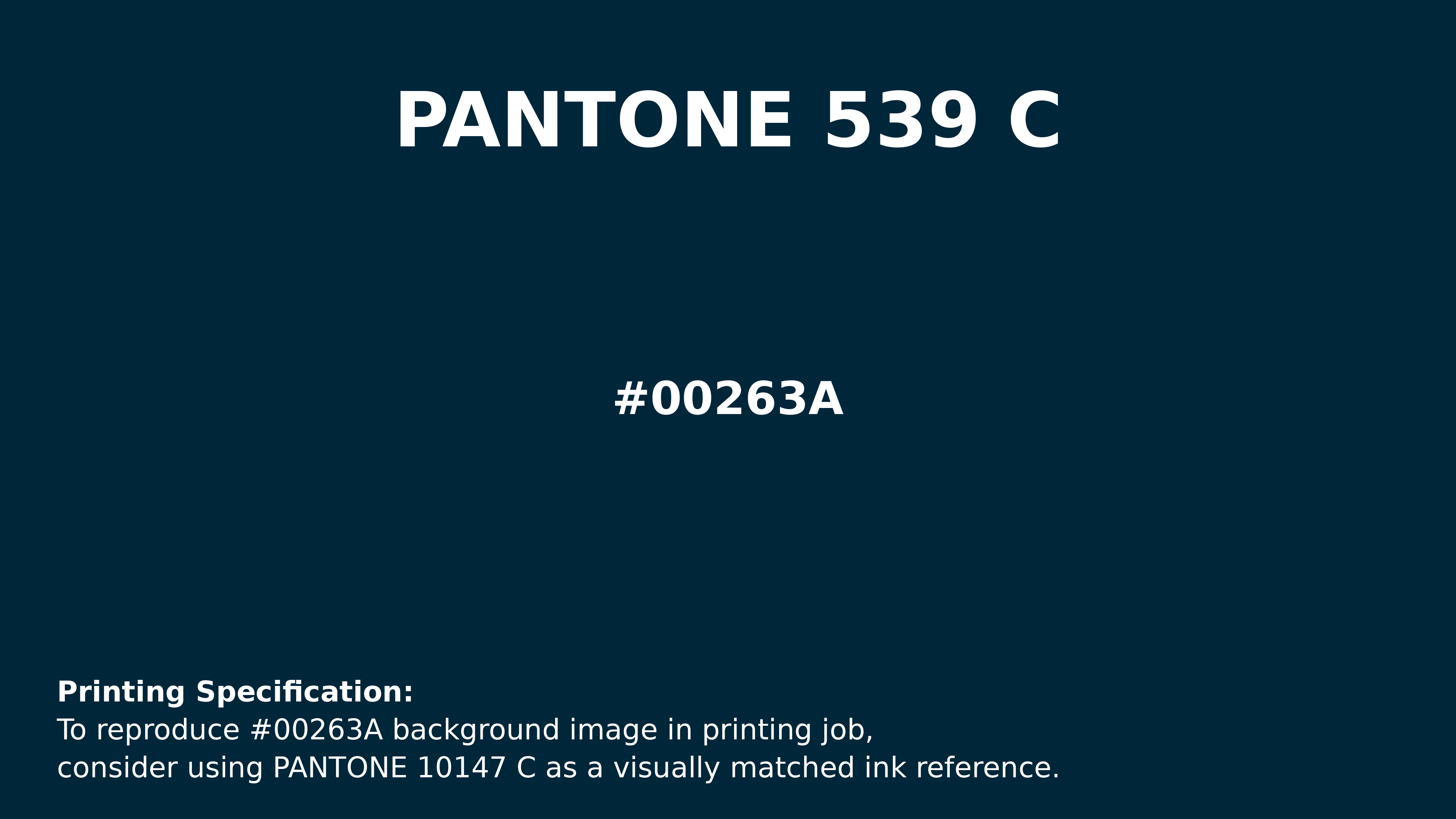Professional Pantone color reference guide for Pantone 539 C Color | Hex color Code #00263a. Perfect for printing specifications and color matching in production. #pantone #colormatching #printing #00263a