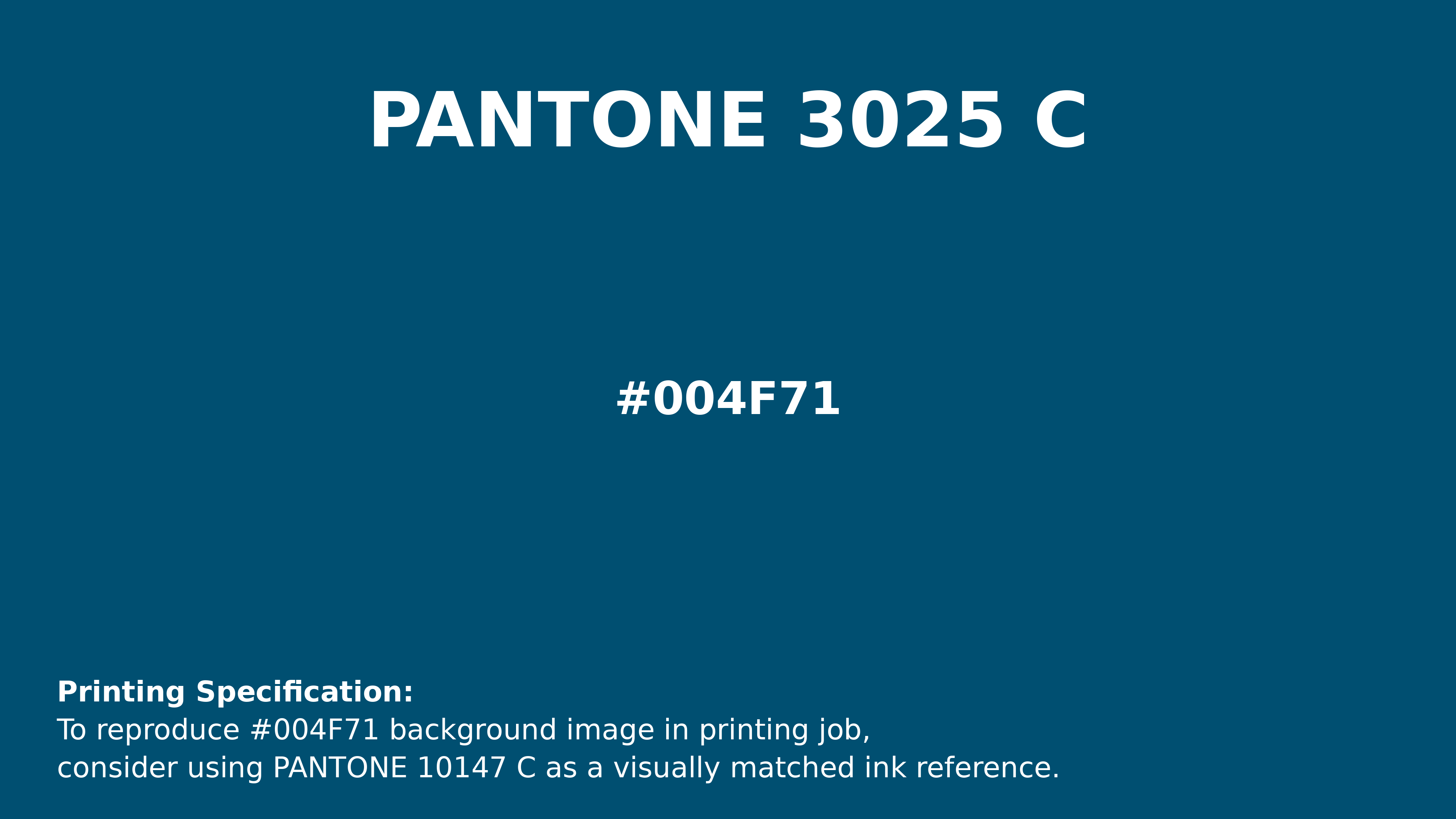 Professional Pantone color reference guide for Pantone 3025 C Color | Hex color Code #004f71. Perfect for printing specifications and color matching in production. #pantone #colormatching #printing #004f71