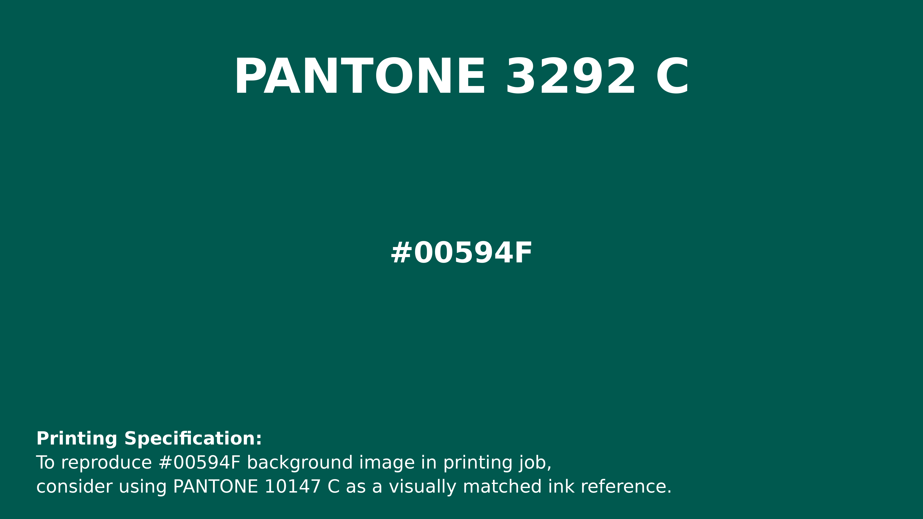 Professional Pantone color reference guide for Pantone 3292 C Color | Hex color Code #00594f. Perfect for printing specifications and color matching in production. #pantone #colormatching #printing #00594f