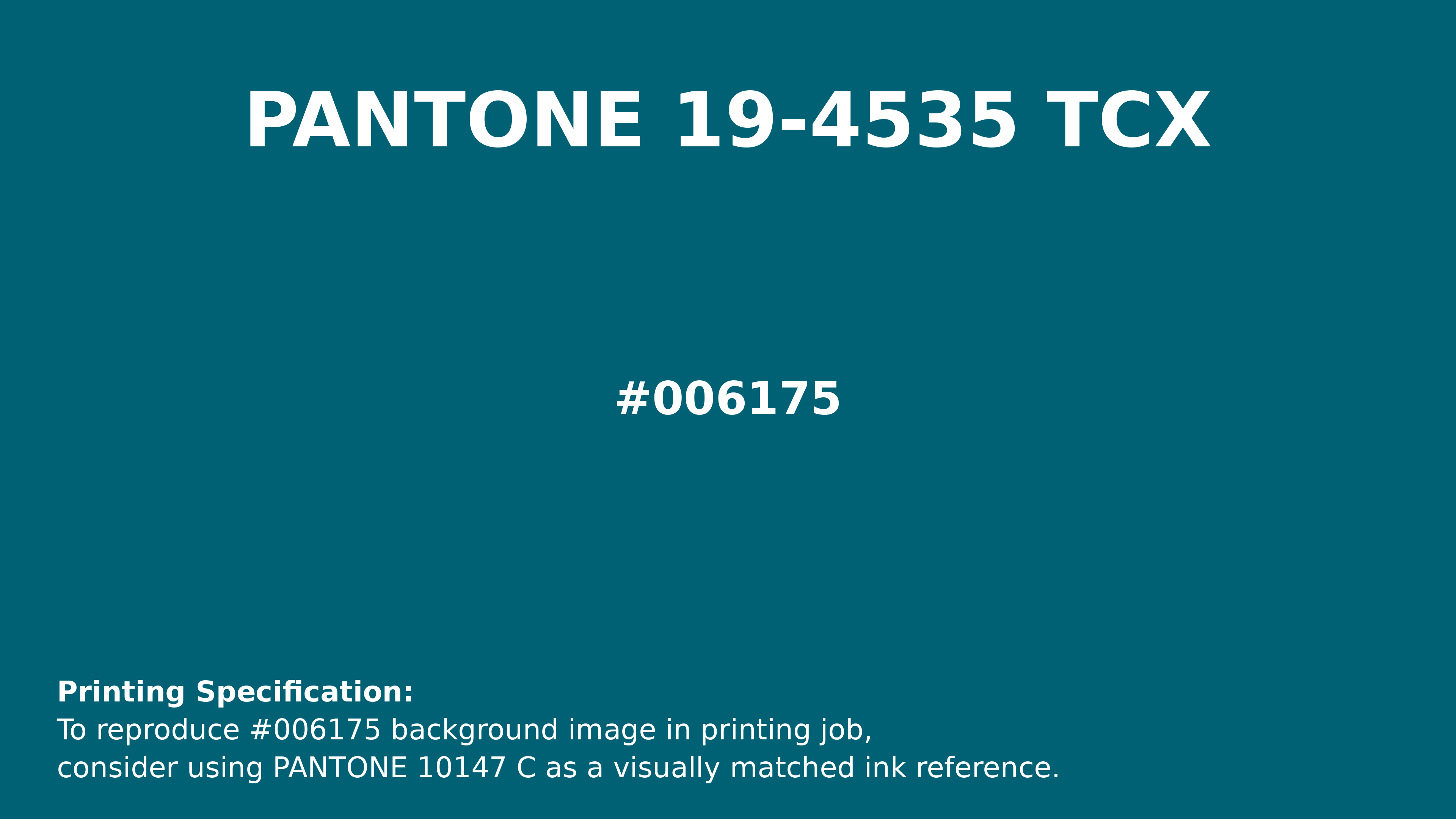 Professional Pantone color reference guide for Pantone 19-4535 Tcx Ocean Depths Color | Hex color Code #006175. Perfect for printing specifications and color matching in production. #pantone #colormatching #printing #006175