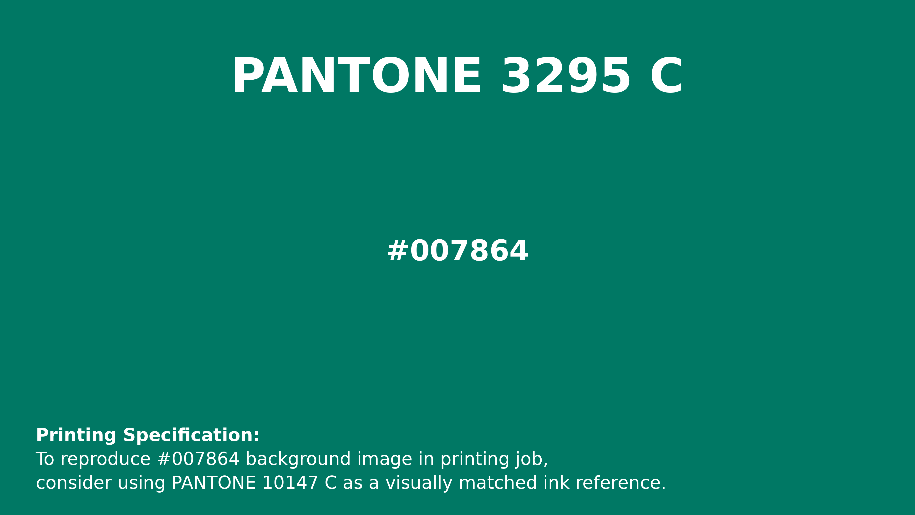 Professional Pantone color reference guide for Pantone 3295 C Color | Hex color Code #007864. Perfect for printing specifications and color matching in production. #pantone #colormatching #printing #007864