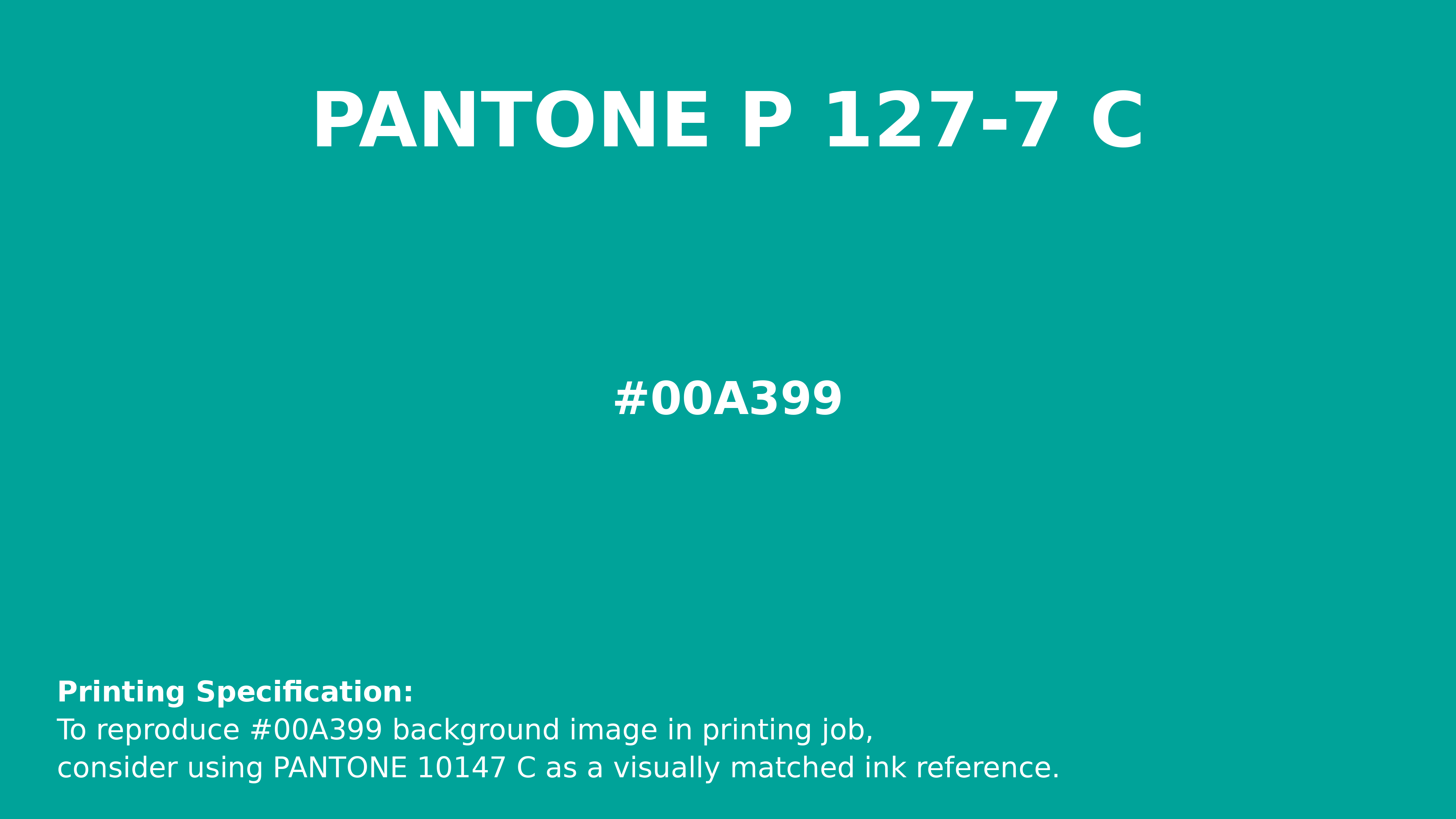 Professional Pantone color reference guide for Pantone P 127-7 C Color | Hex color Code #00a399. Perfect for printing specifications and color matching in production. #pantone #colormatching #printing #00a399