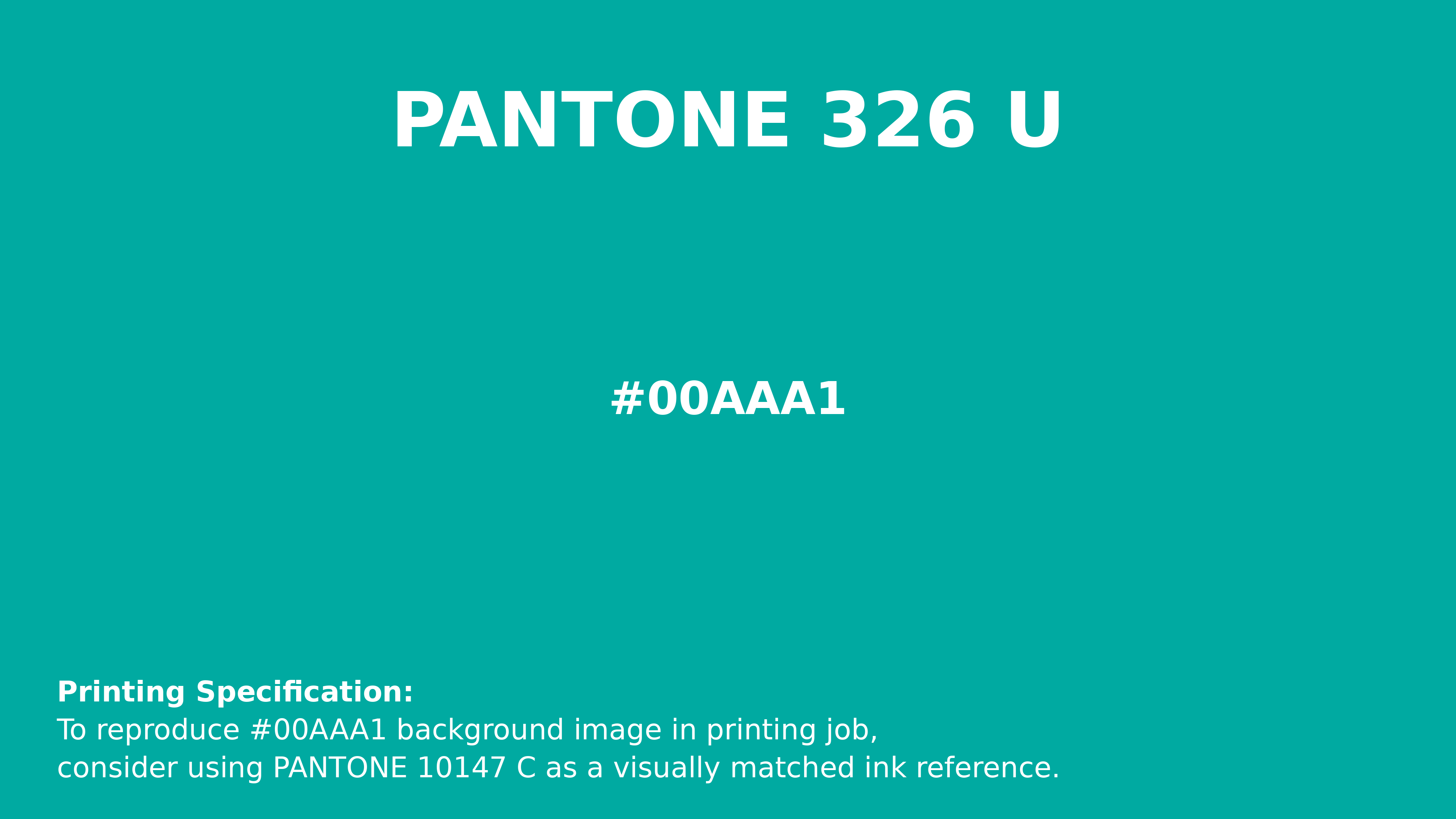 Professional Pantone color reference guide for Pantone 326 U Color | Hex color Code #00aaa1. Perfect for printing specifications and color matching in production. #pantone #colormatching #printing #00aaa1
