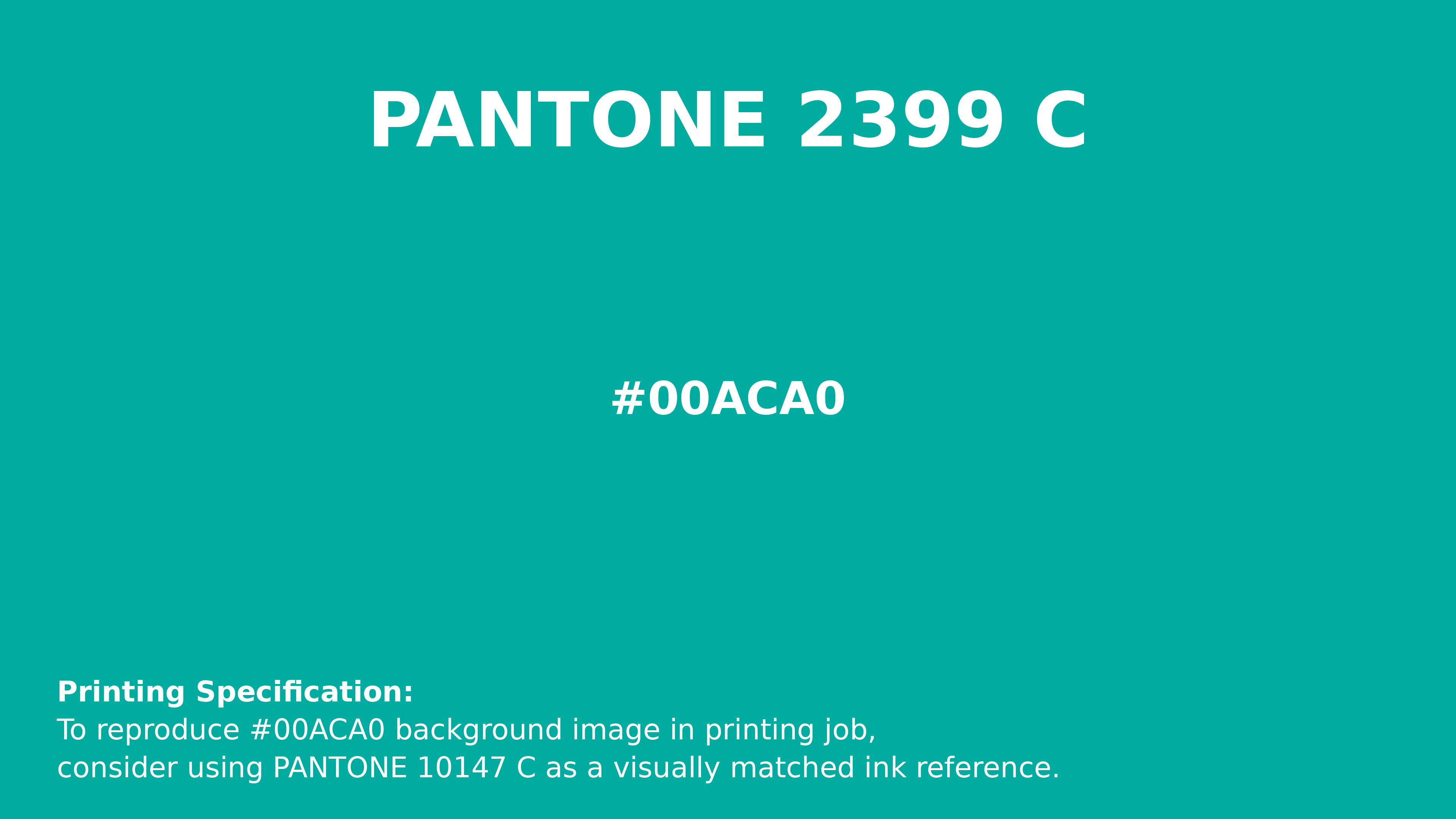 Professional Pantone color reference guide for Pantone 2399 C Color | Hex color Code #00aca0. Perfect for printing specifications and color matching in production. #pantone #colormatching #printing #00aca0