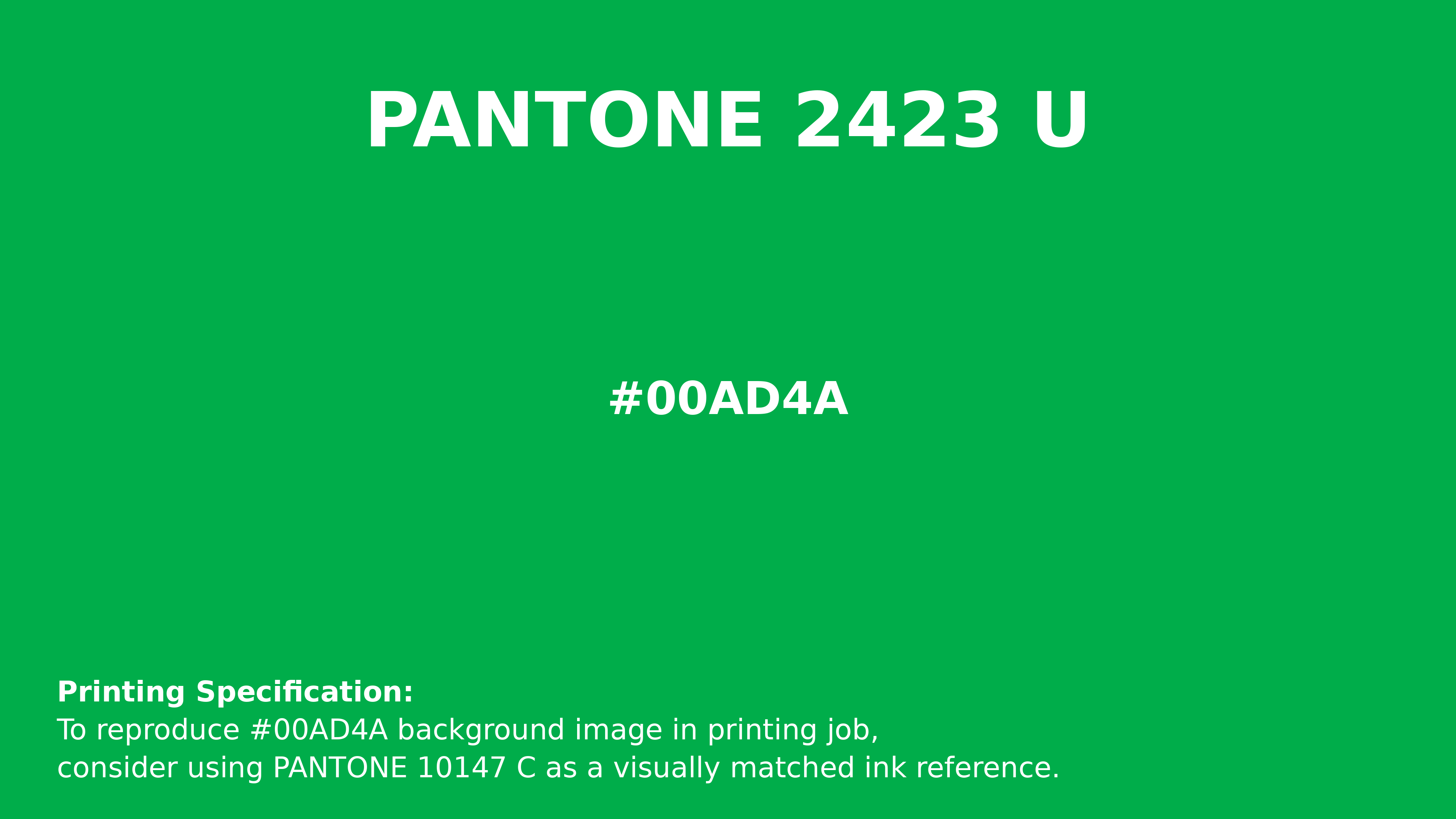 パントーンPANTONE色見本uncoated Hex Color #00ad4a | Printing Match PANTONE 2423 U | Color