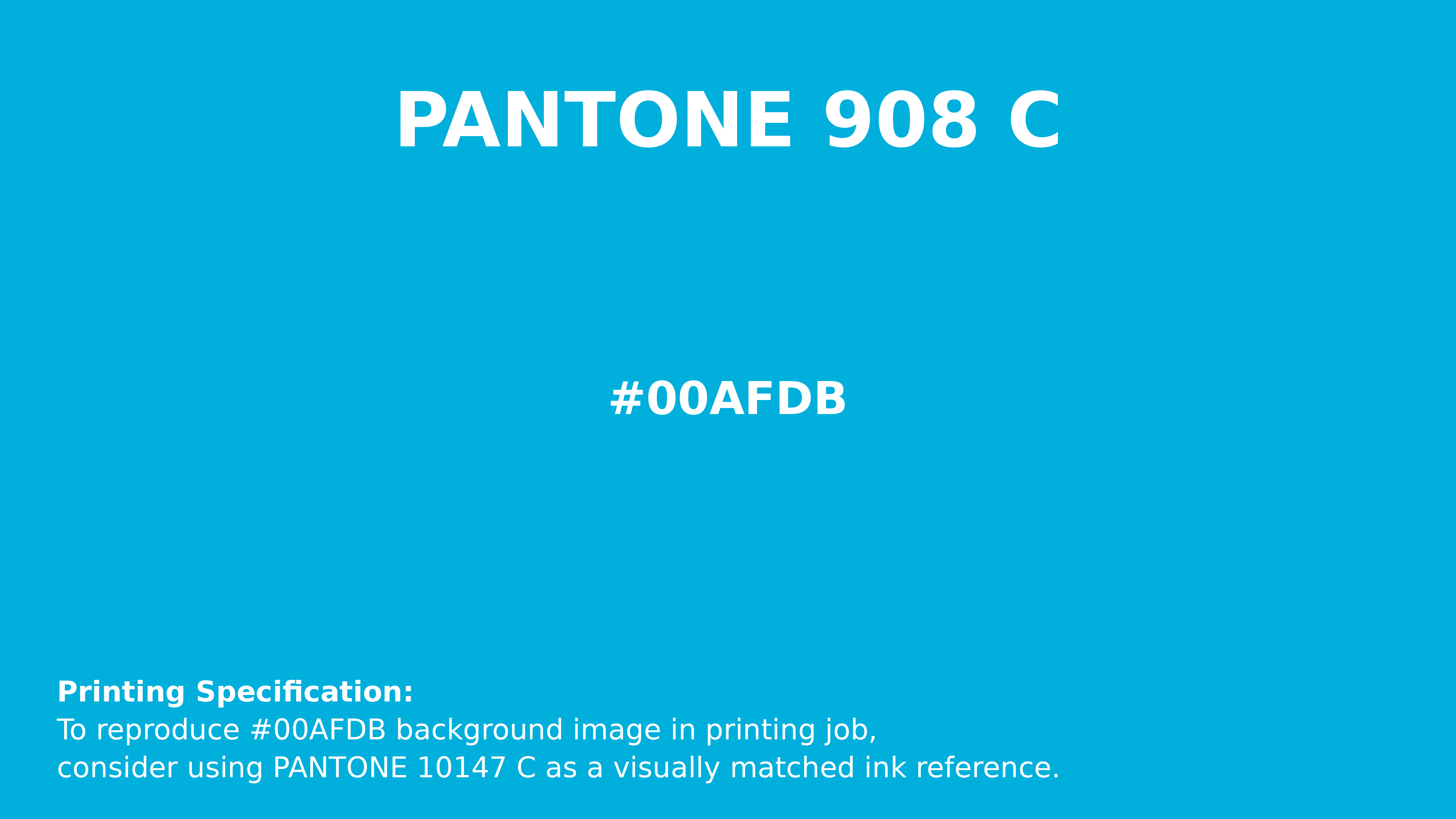 Professional Pantone color reference guide for Pantone 908 C Color | Hex color Code #00afdb. Perfect for printing specifications and color matching in production. #pantone #colormatching #printing #00afdb