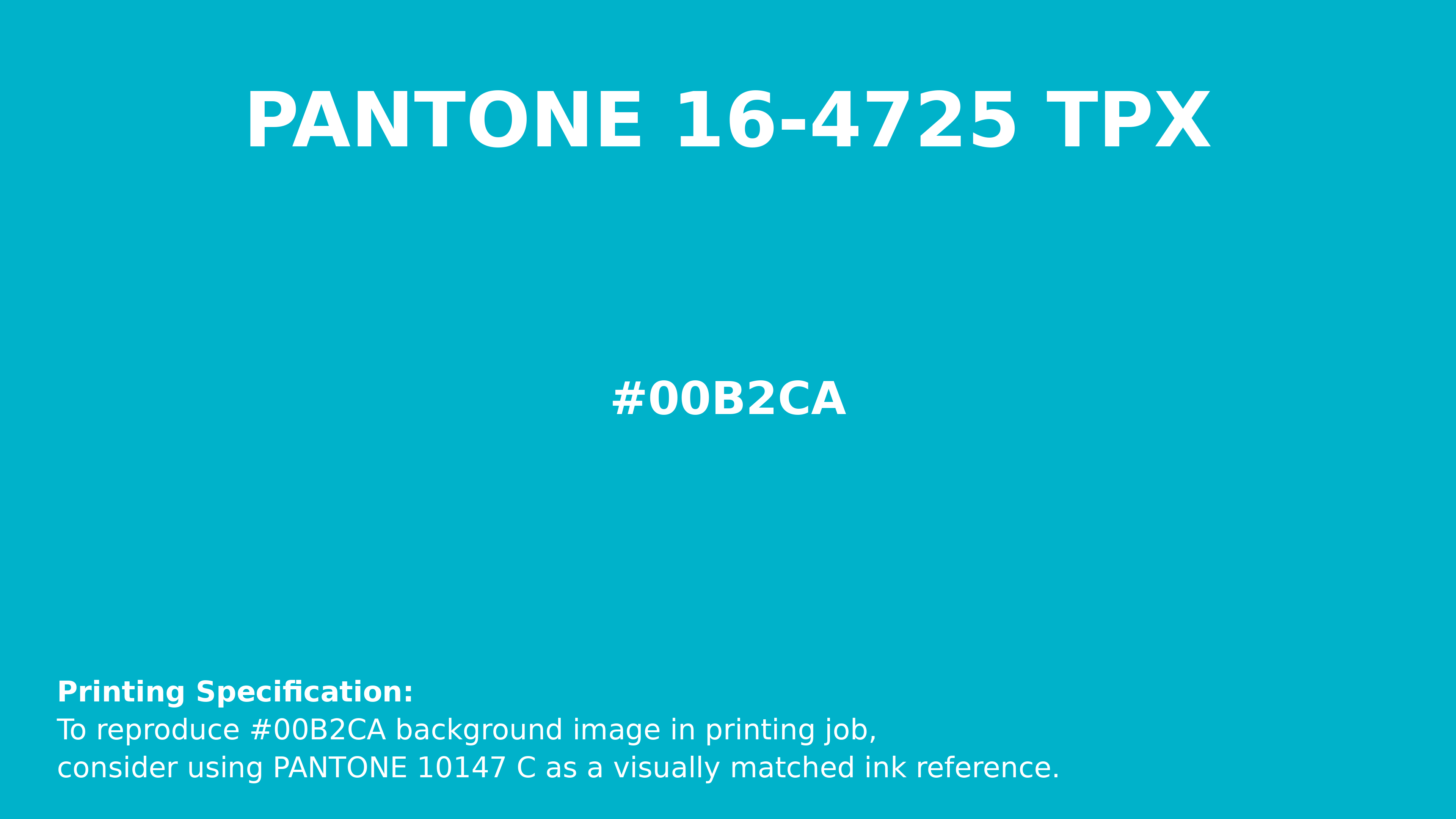 Professional Pantone color reference guide for Pantone 16-4725 Tpx Scuba Blue Color | Hex color Code #00b2ca. Perfect for printing specifications and color matching in production. #pantone #colormatching #printing #00b2ca