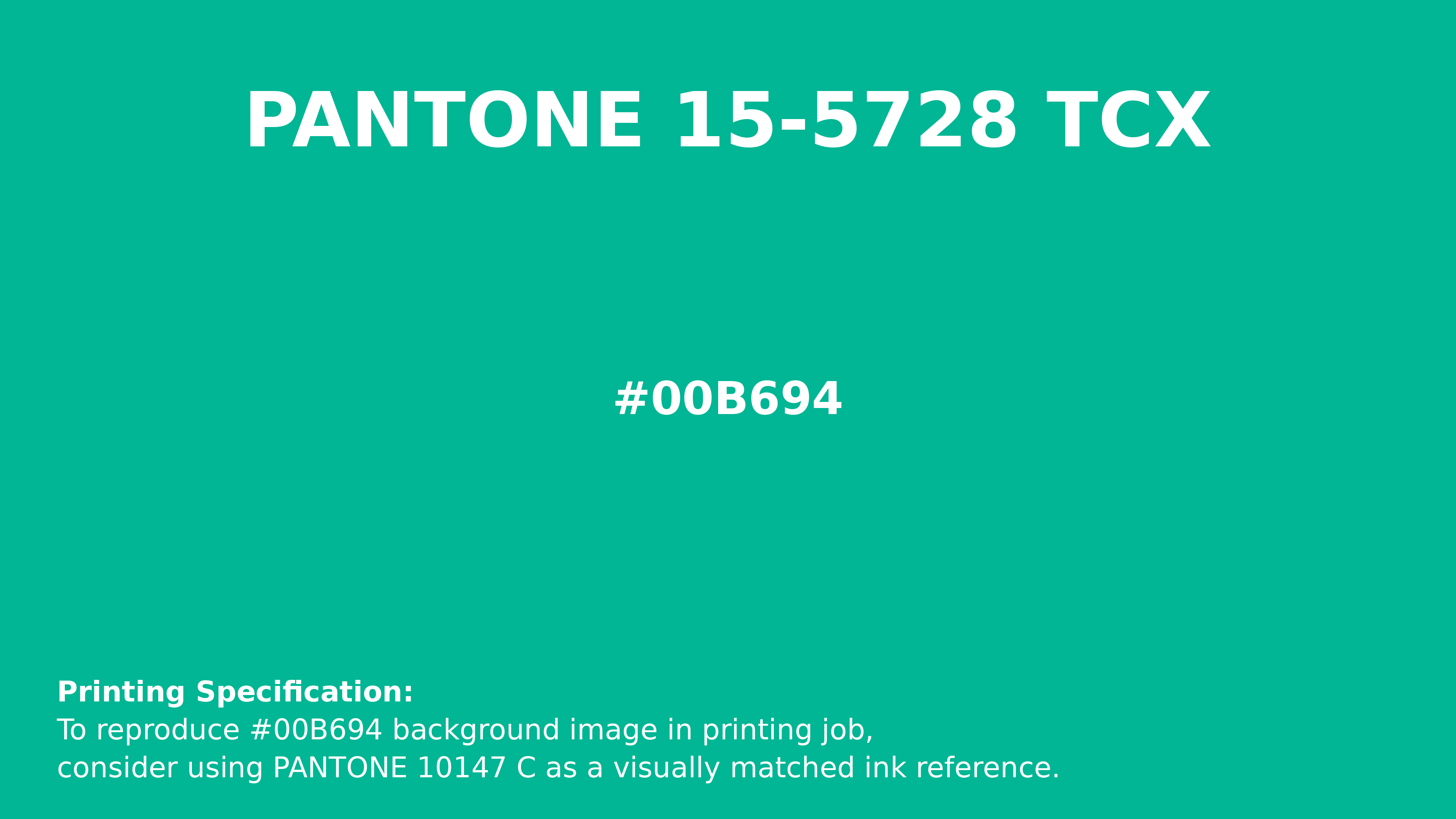 Hex Color #00b694 | Printing Match PANTONE 15-5728 TCX | Color