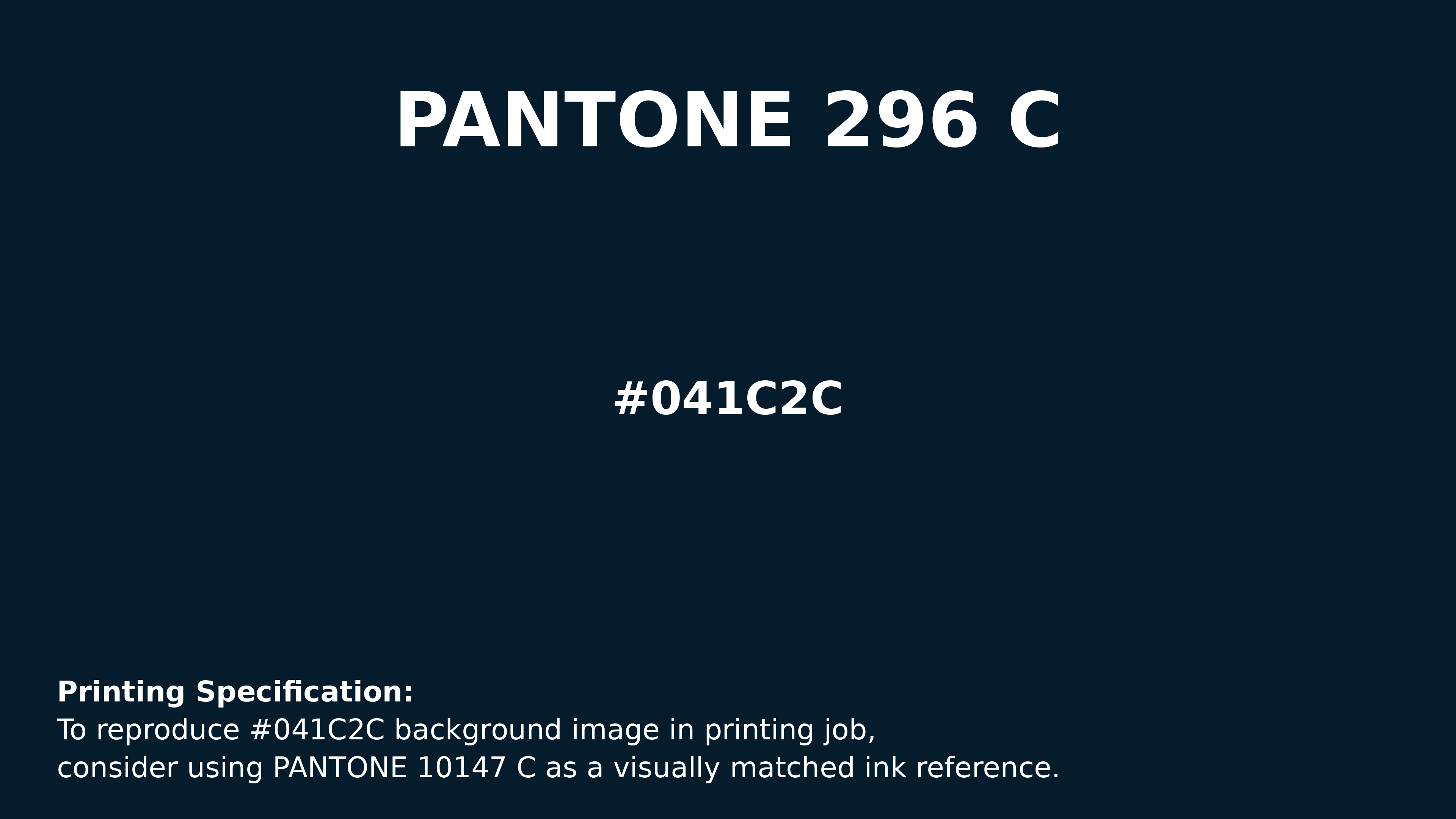 Professional Pantone color reference guide for Pantone 296 C Color | Hex color Code #041c2c. Perfect for printing specifications and color matching in production. #pantone #colormatching #printing #041c2c