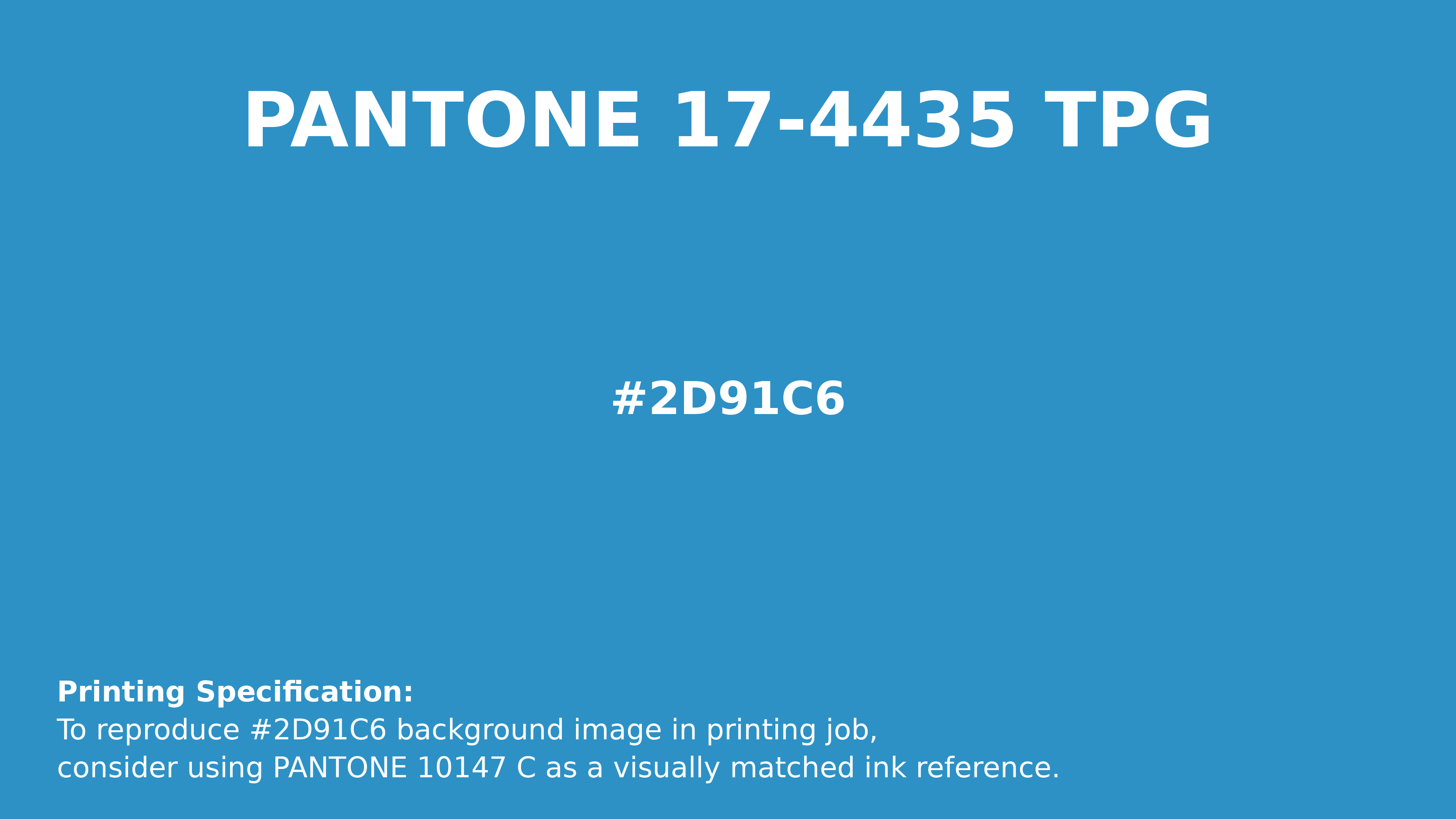 Professional Pantone color reference guide for Pantone 17-4435 Tpg Malibu Blue Color | Hex color Code #2d91c6. Perfect for printing specifications and color matching in production. #pantone #colormatching #printing #2d91c6