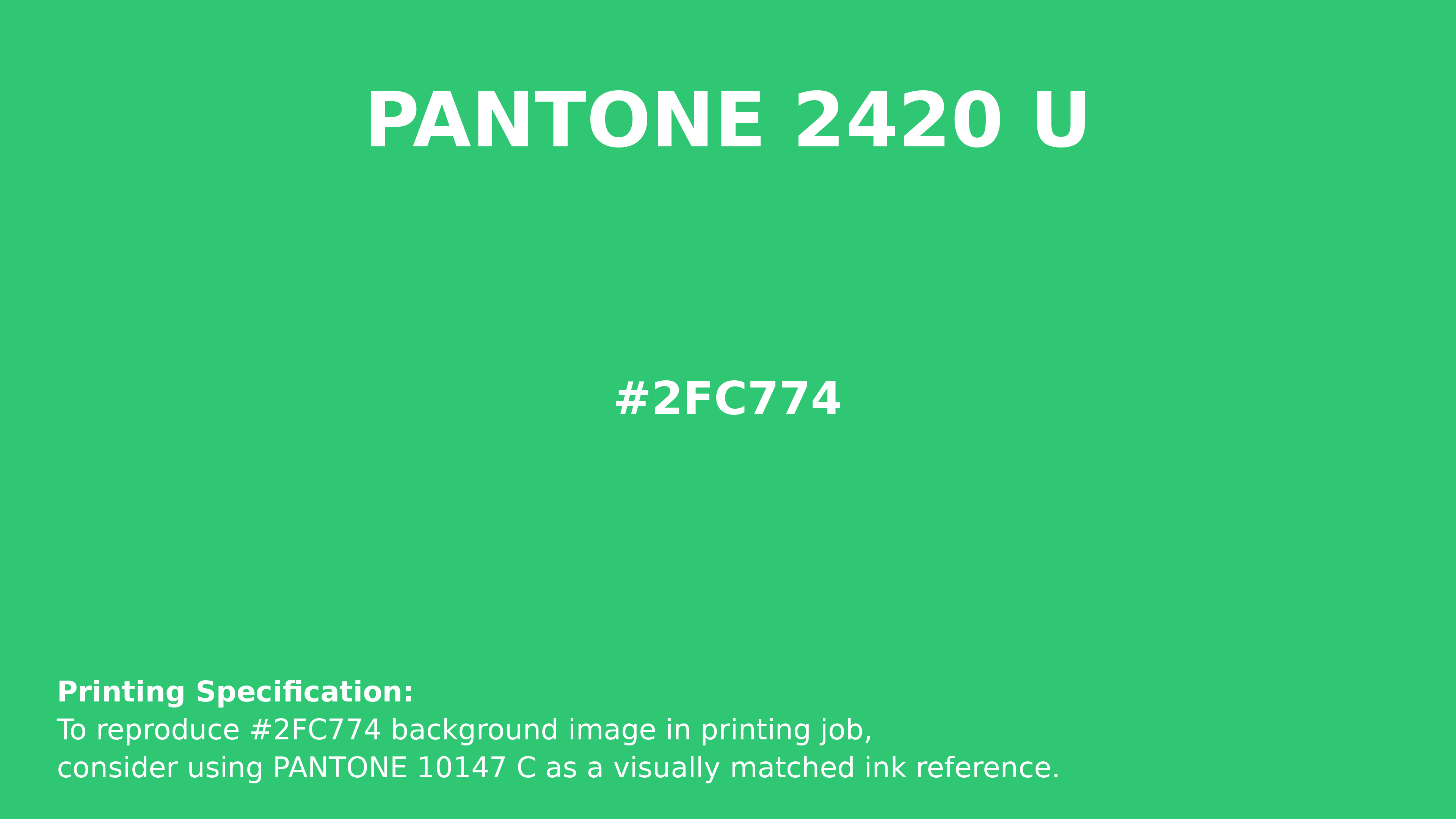 Professional Pantone color reference guide for Pantone 2420 U Color | Hex color Code #2fc774. Perfect for printing specifications and color matching in production. #pantone #colormatching #printing #2fc774