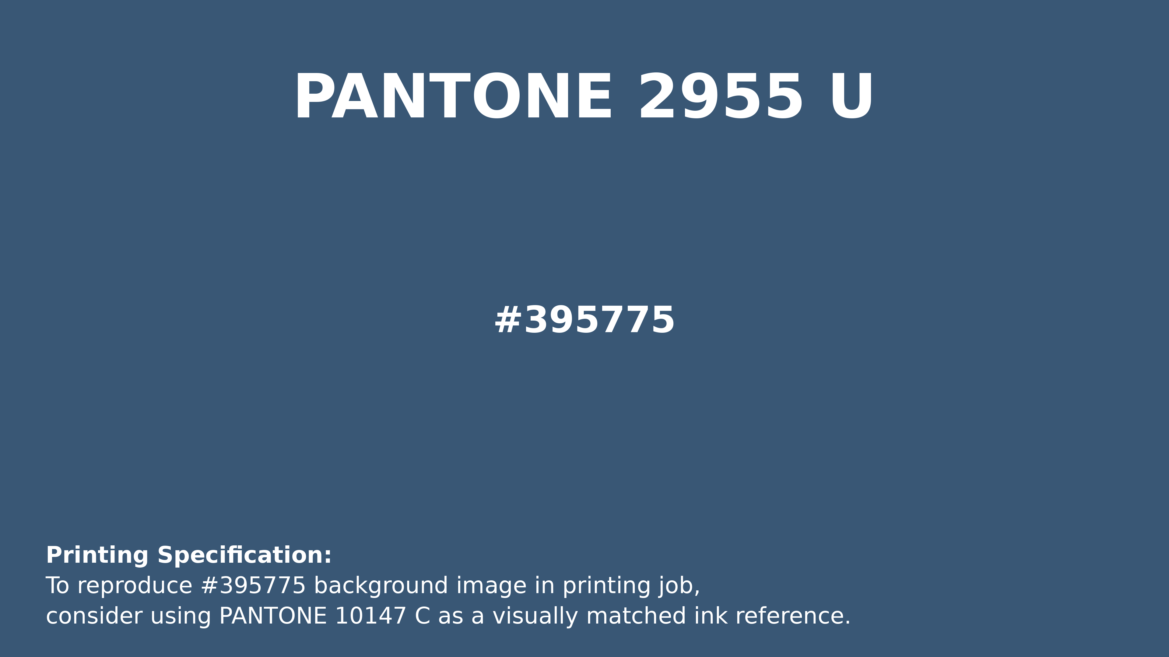 Professional Pantone color reference guide for Pantone 2955 U Color | Hex color Code #395775. Perfect for printing specifications and color matching in production. #pantone #colormatching #printing #395775