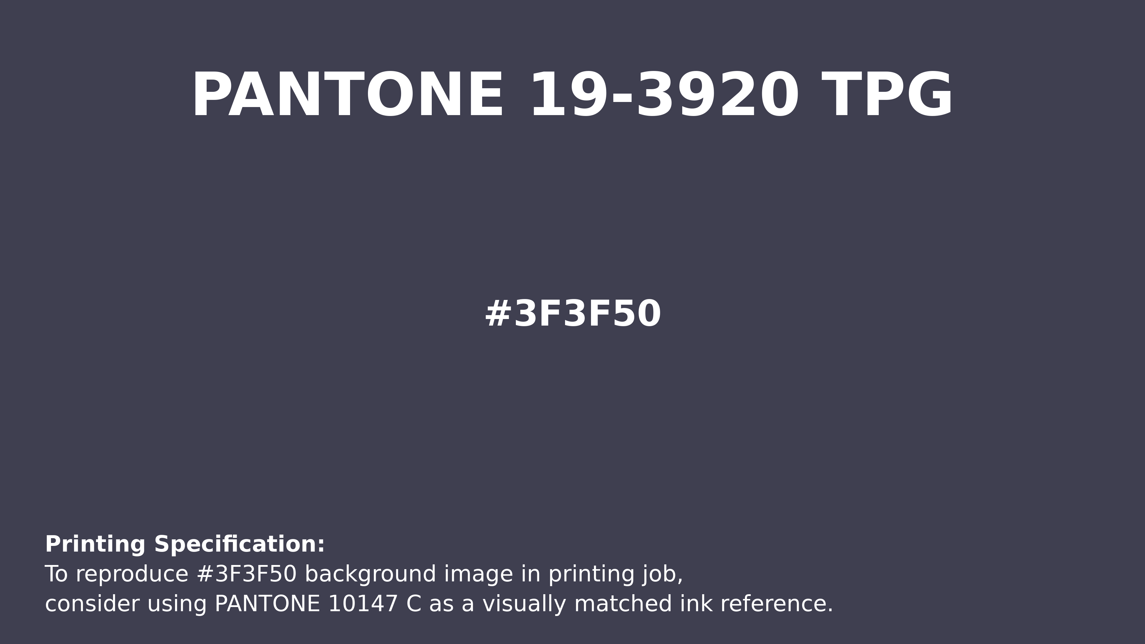 Professional Pantone color reference guide for Pantone 19-3920 Tpg Peacoat Color | Hex color Code #3f3f50. Perfect for printing specifications and color matching in production. #pantone #colormatching #printing #3f3f50