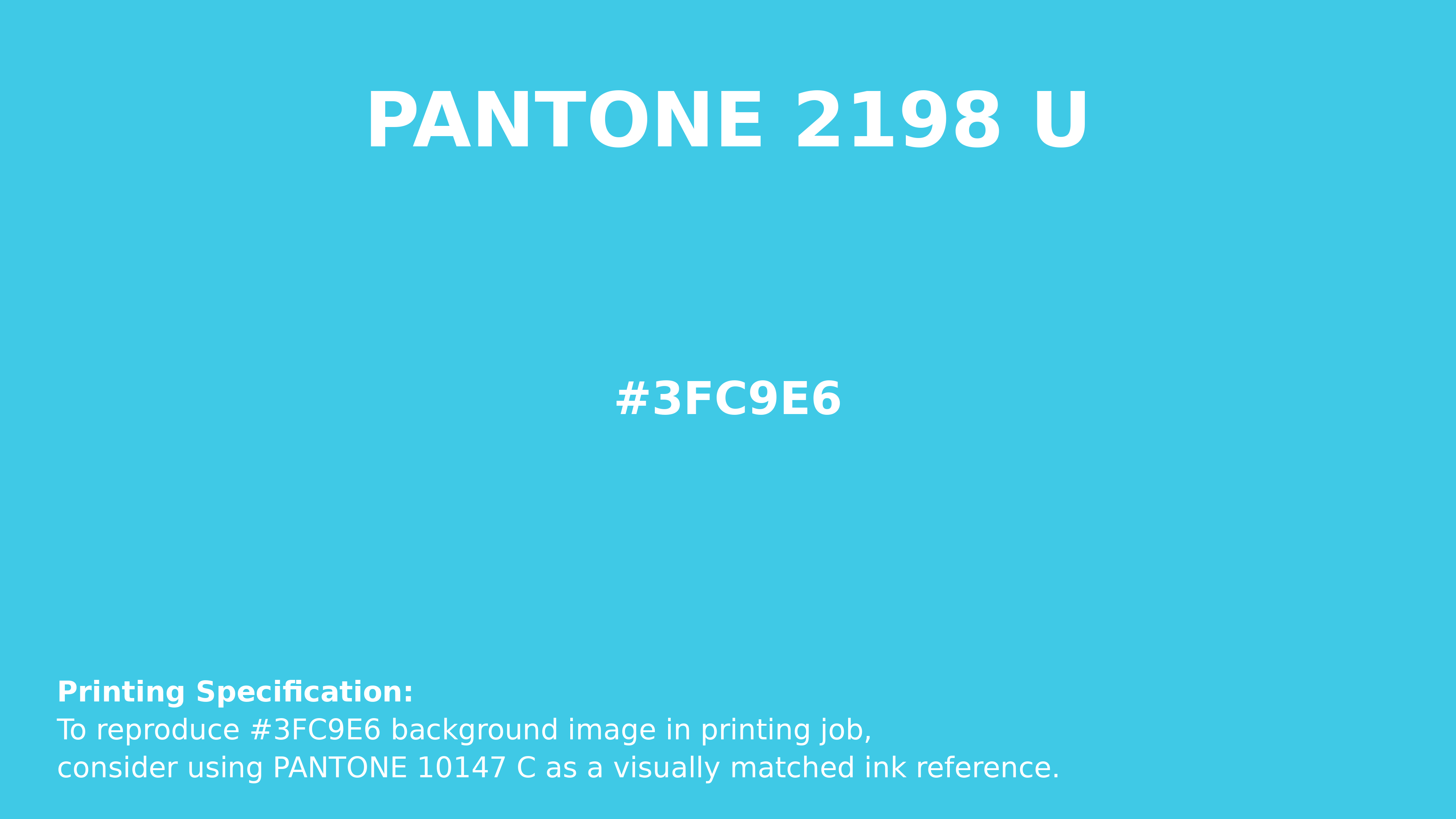 Professional Pantone color reference guide for Pantone 2198 U Color | Hex color Code #3fc9e6. Perfect for printing specifications and color matching in production. #pantone #colormatching #printing #3fc9e6