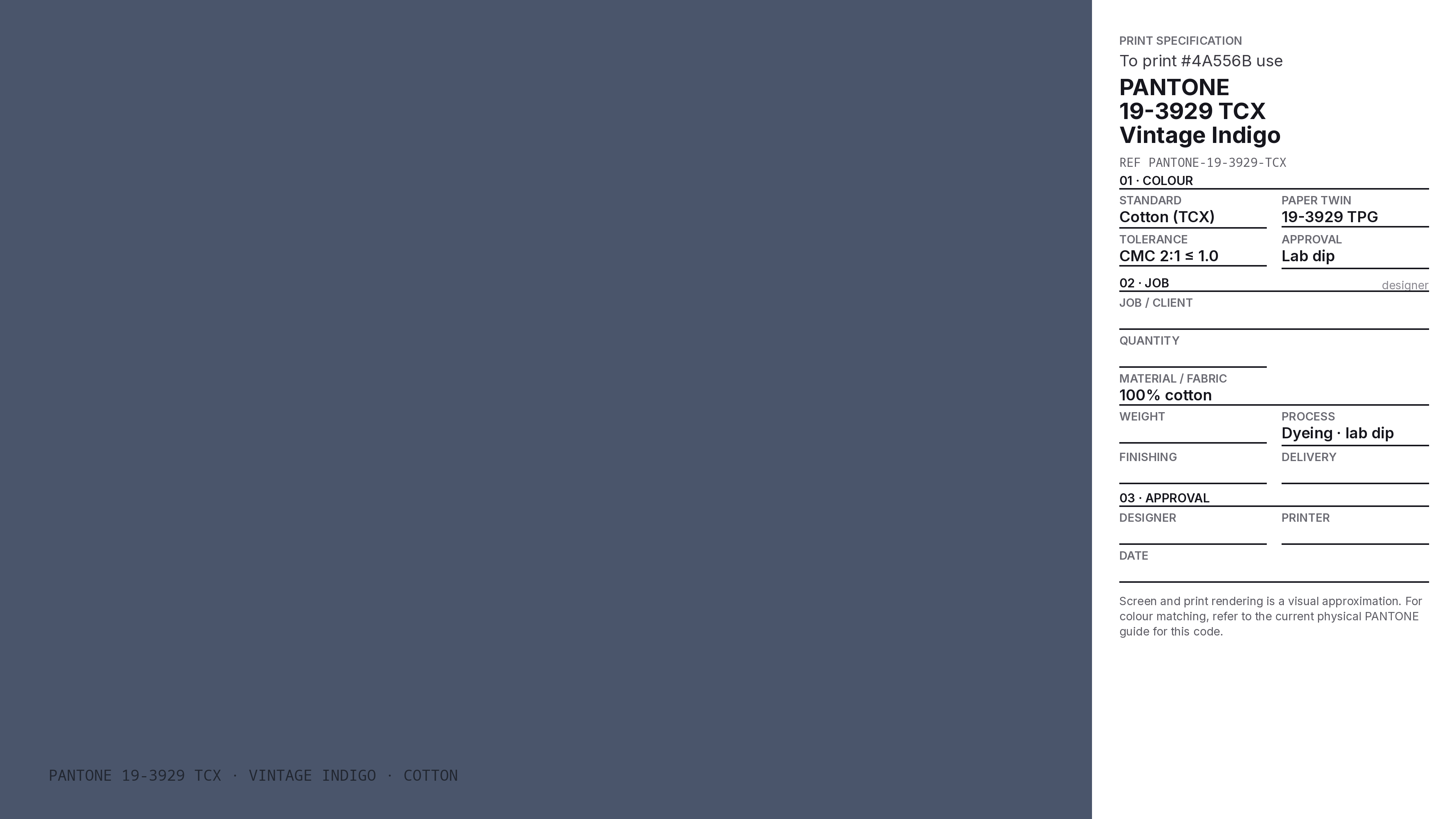 Vintage Indigo Hex Code #4A556B — RGB, CMYK & HSL Color Values