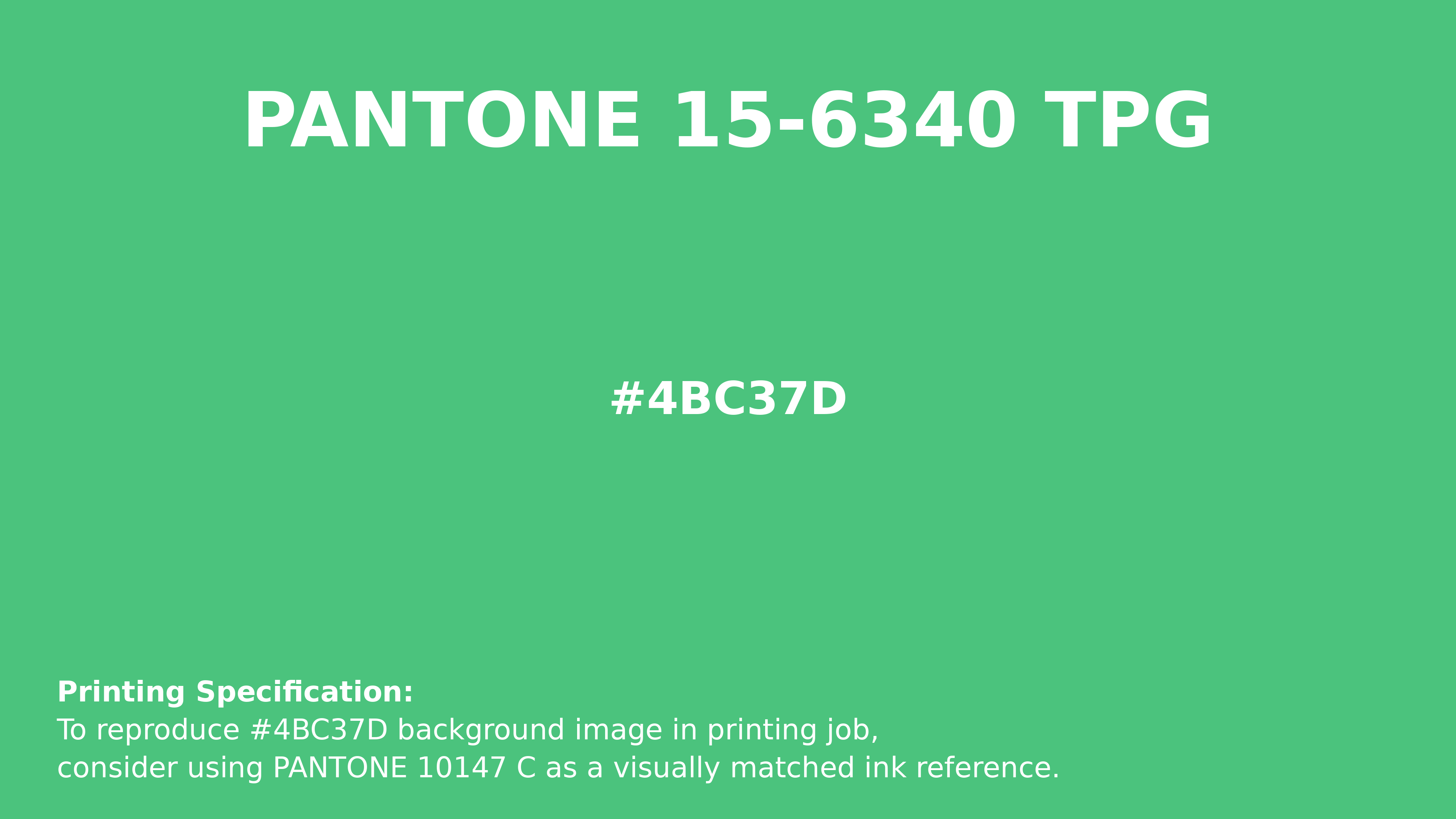 Professional Pantone color reference guide for Pantone 15-6340 Tpg Irish Green Color | Hex color Code #4bc37d. Perfect for printing specifications and color matching in production. #pantone #colormatching #printing #4bc37d