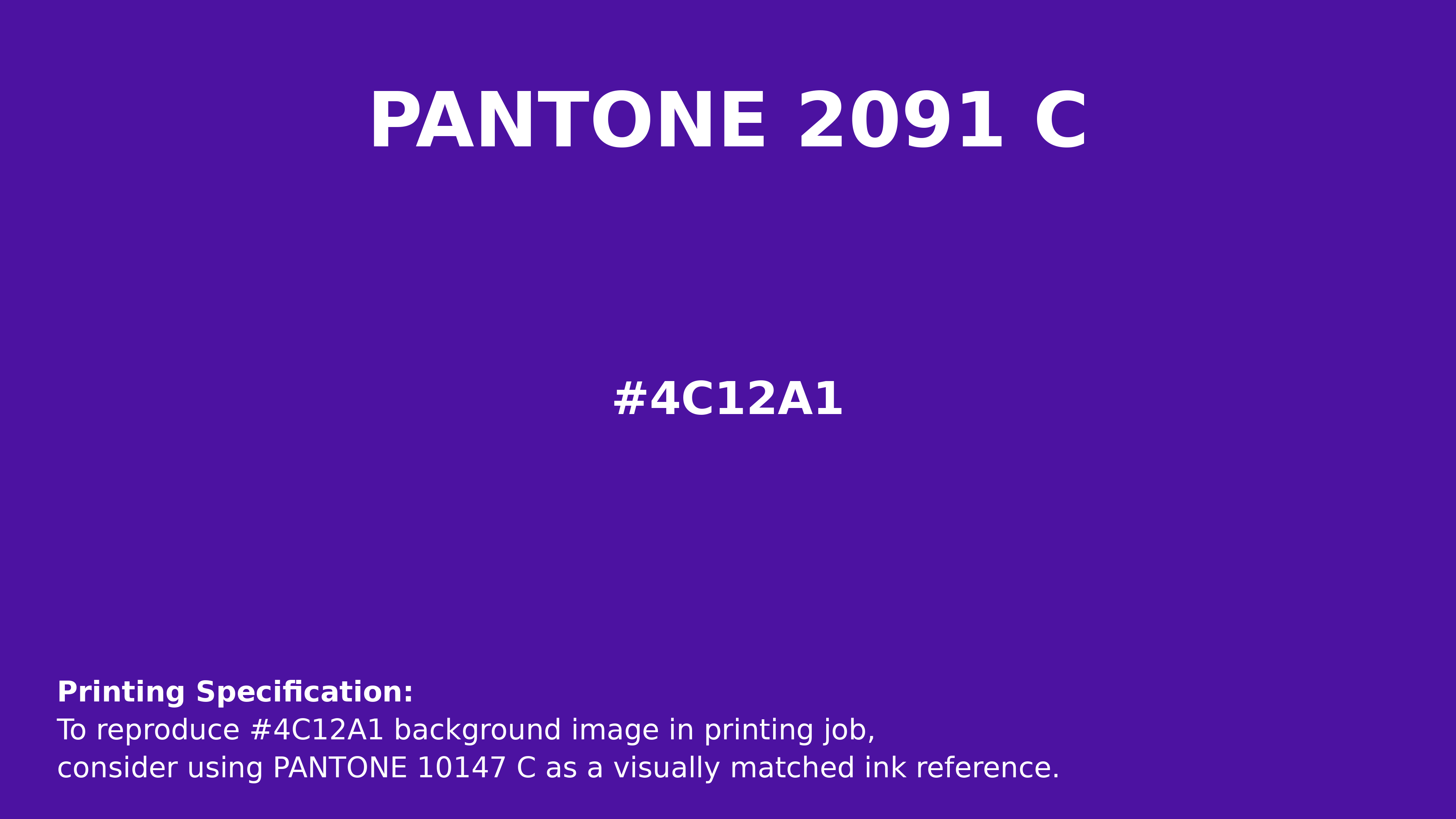 Professional Pantone color reference guide for Pantone 2091 C Color | Hex color Code #4c12a1. Perfect for printing specifications and color matching in production. #pantone #colormatching #printing #4c12a1