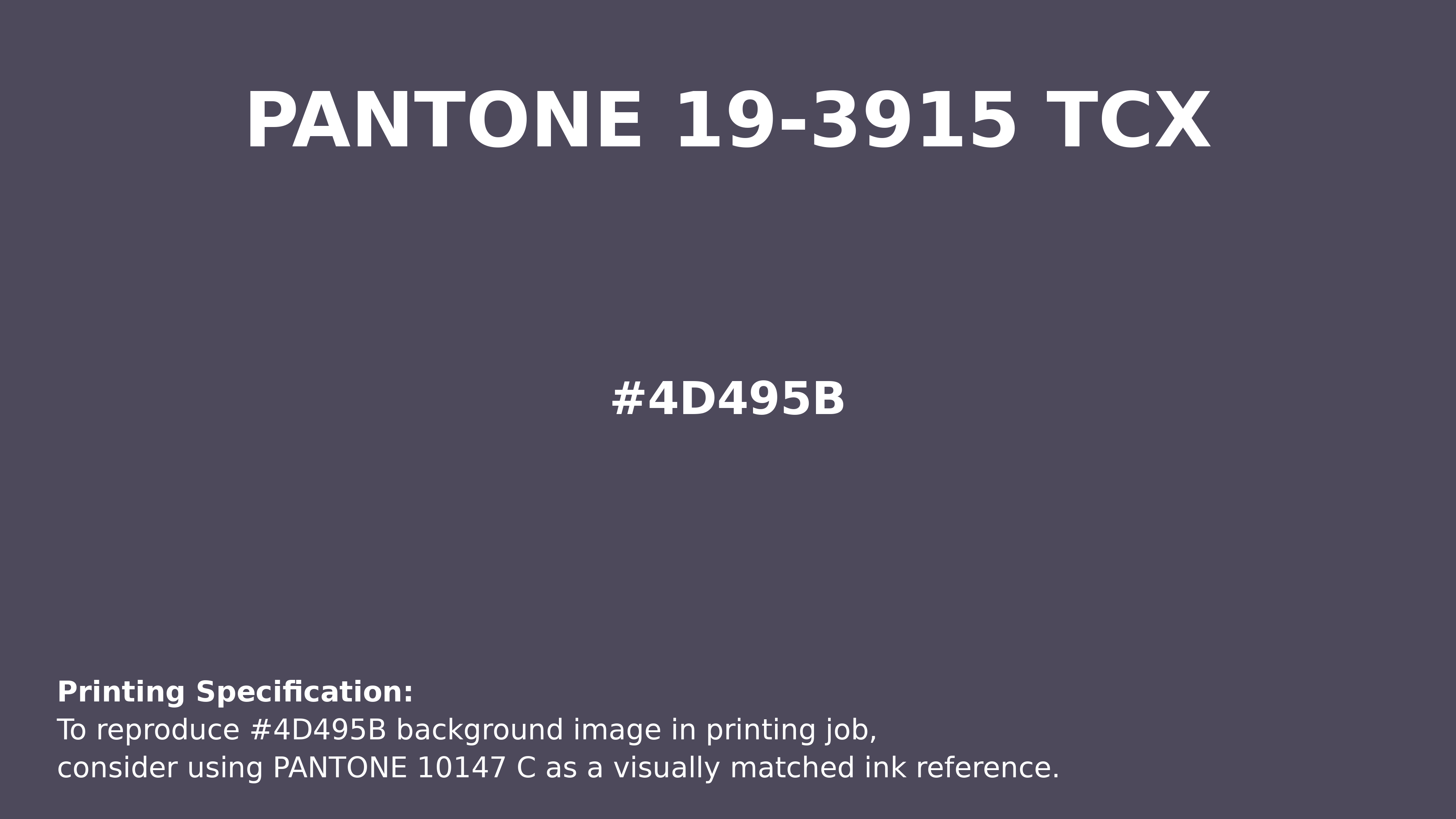 Professional Pantone color reference guide for Pantone 19-3915 Tcx Graystone Color | Hex color Code #4d495b. Perfect for printing specifications and color matching in production. #pantone #colormatching #printing #4d495b