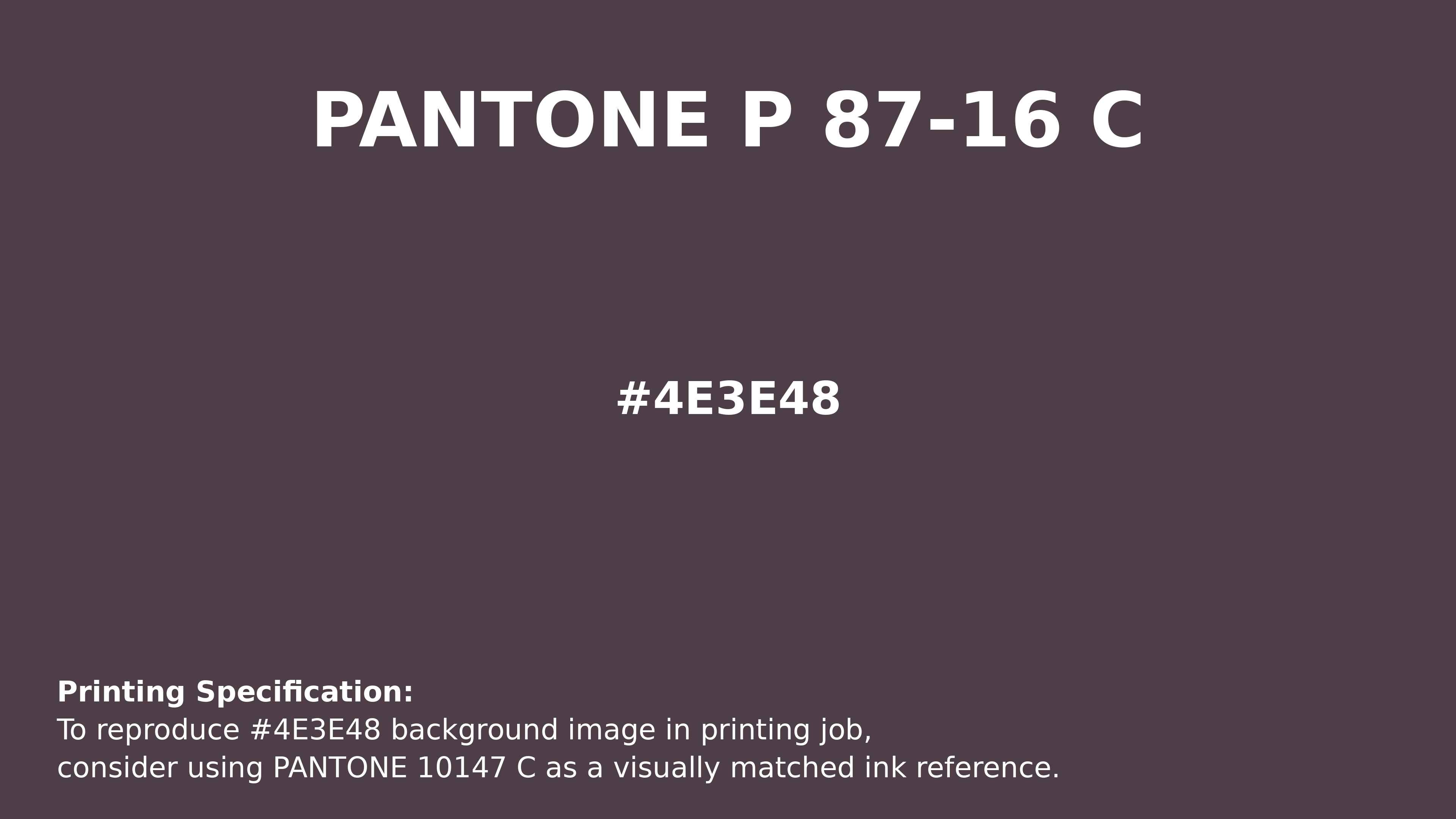 Professional Pantone color reference guide for Pantone P 87-16 C Color | Hex color Code #4e3e48. Perfect for printing specifications and color matching in production. #pantone #colormatching #printing #4e3e48