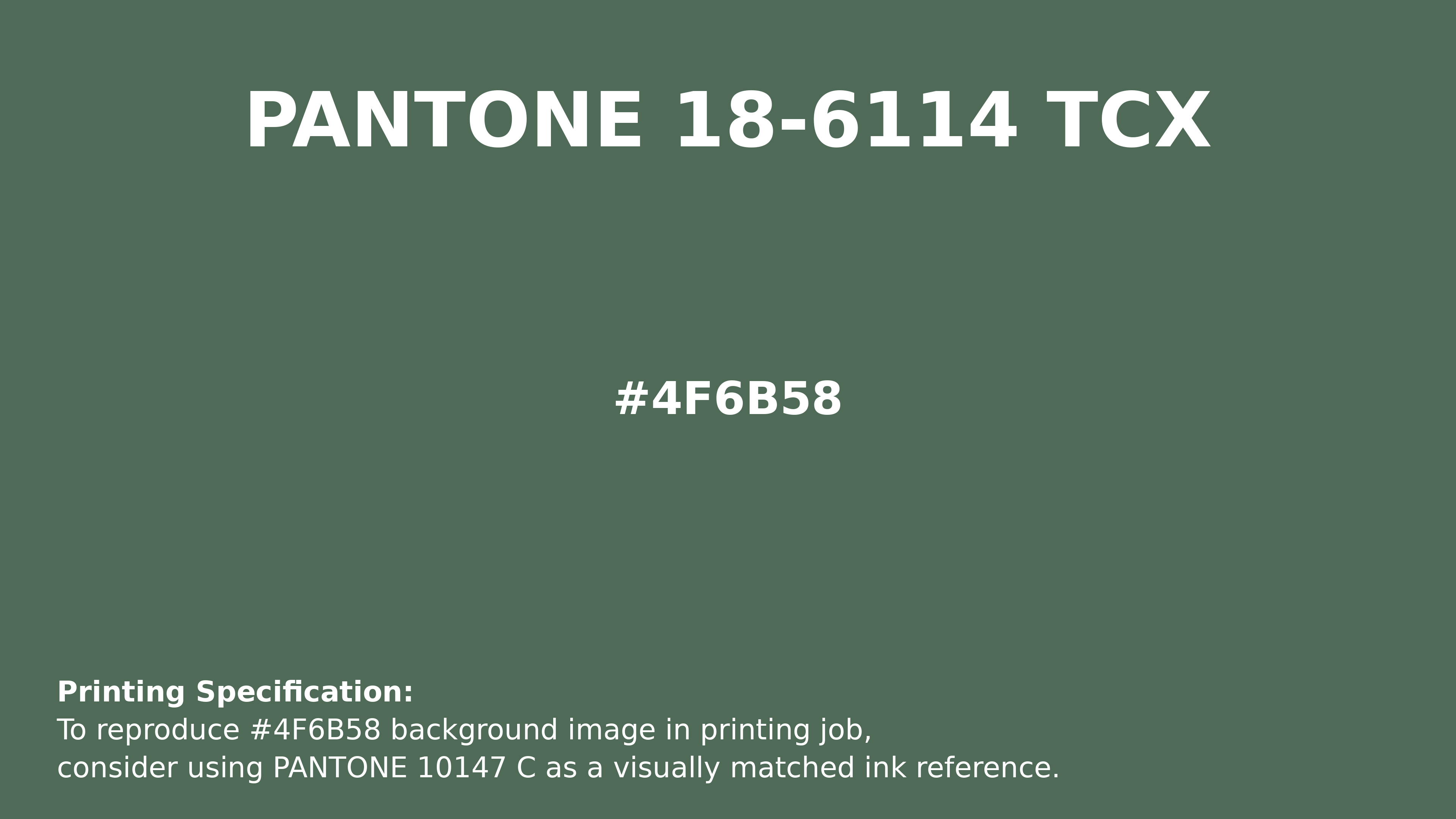 Professional Pantone color reference guide for Pantone 18-6114 Tcx Myrtle Color | Hex color Code #4f6b58. Perfect for printing specifications and color matching in production. #pantone #colormatching #printing #4f6b58