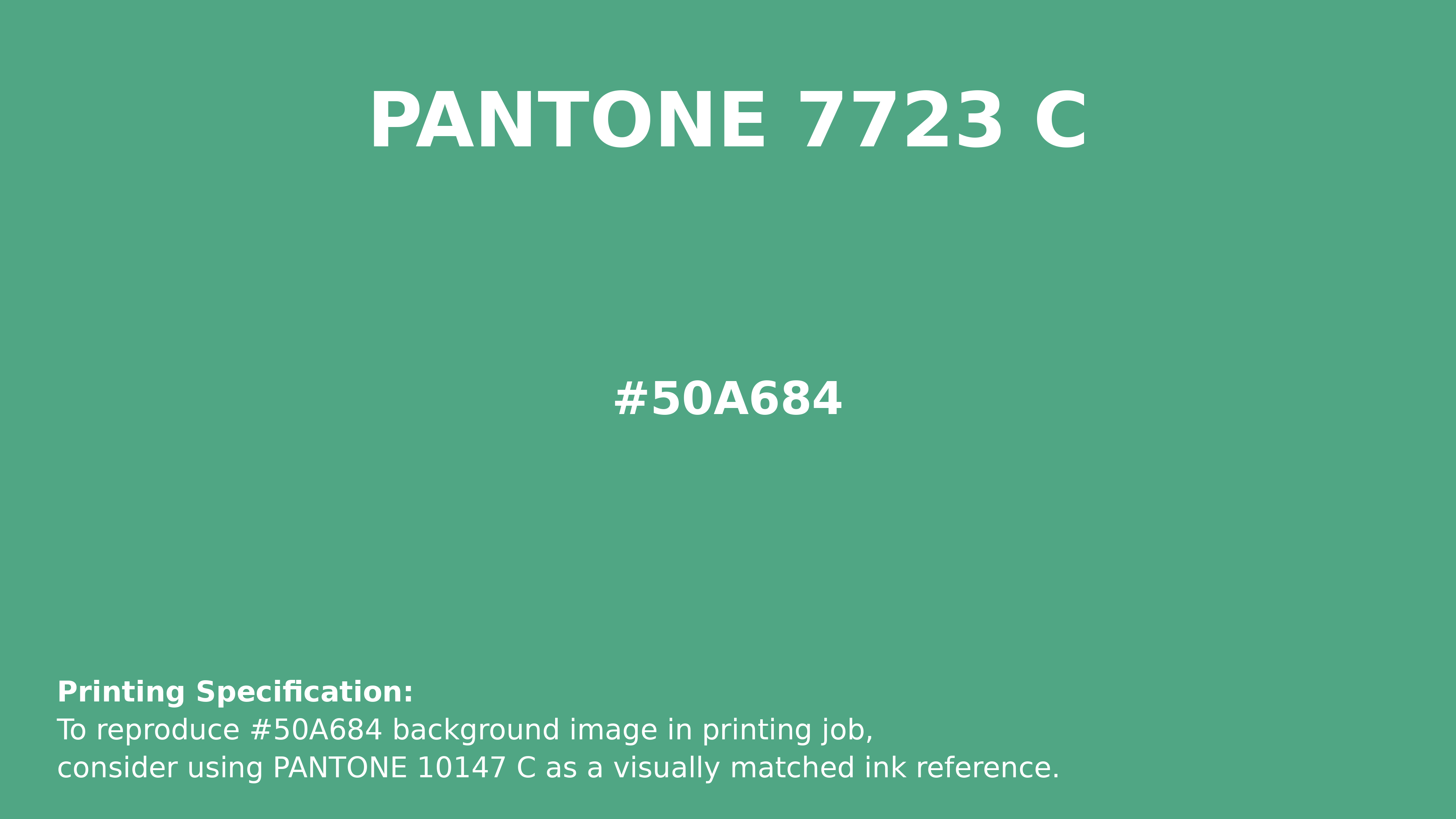 Professional Pantone color reference guide for Pantone 7723 C Color | Hex color Code #50a684. Perfect for printing specifications and color matching in production. #pantone #colormatching #printing #50a684