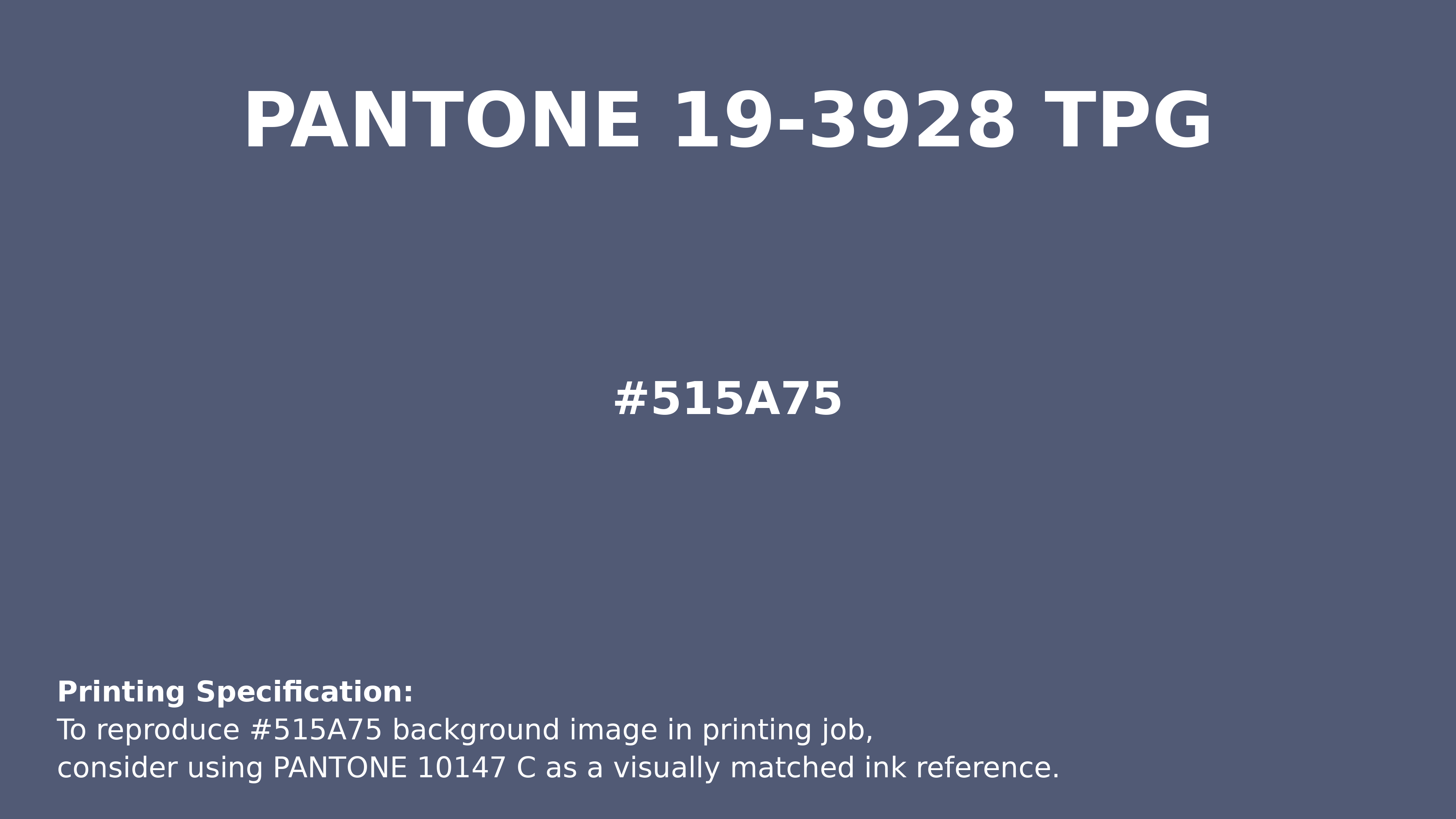 Professional Pantone color reference guide for Pantone 19-3928 Tpg Blue Indigo Color | Hex color Code #515a75. Perfect for printing specifications and color matching in production. #pantone #colormatching #printing #515a75