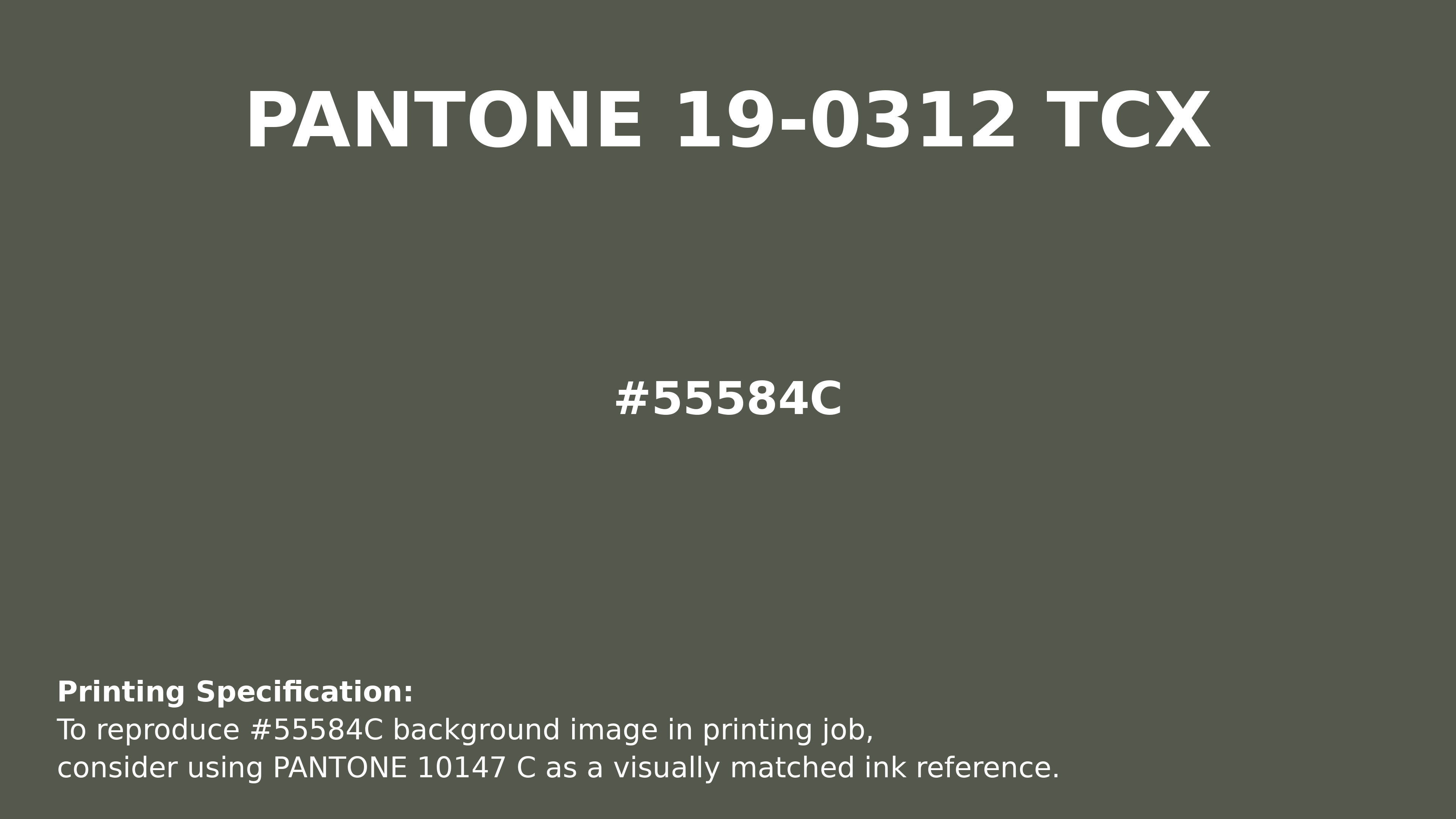 Professional Pantone color reference guide for Pantone 19-0312 Tcx Beetle Color | Hex color Code #55584c. Perfect for printing specifications and color matching in production. #pantone #colormatching #printing #55584c