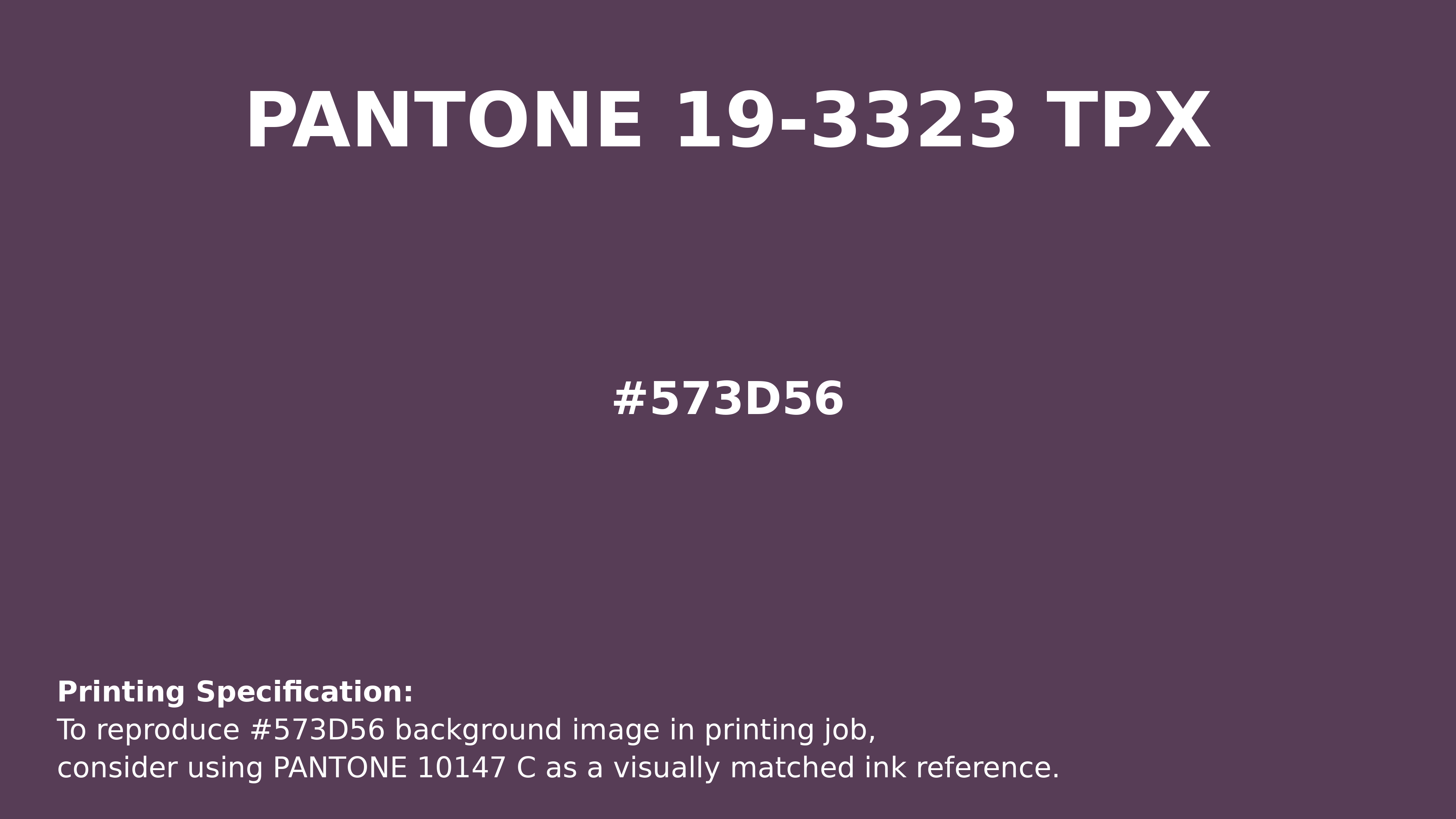 Professional Pantone color reference guide for Pantone 19-3323 Tpx Deep Purple Color | Hex color Code #573d56. Perfect for printing specifications and color matching in production. #pantone #colormatching #printing #573d56