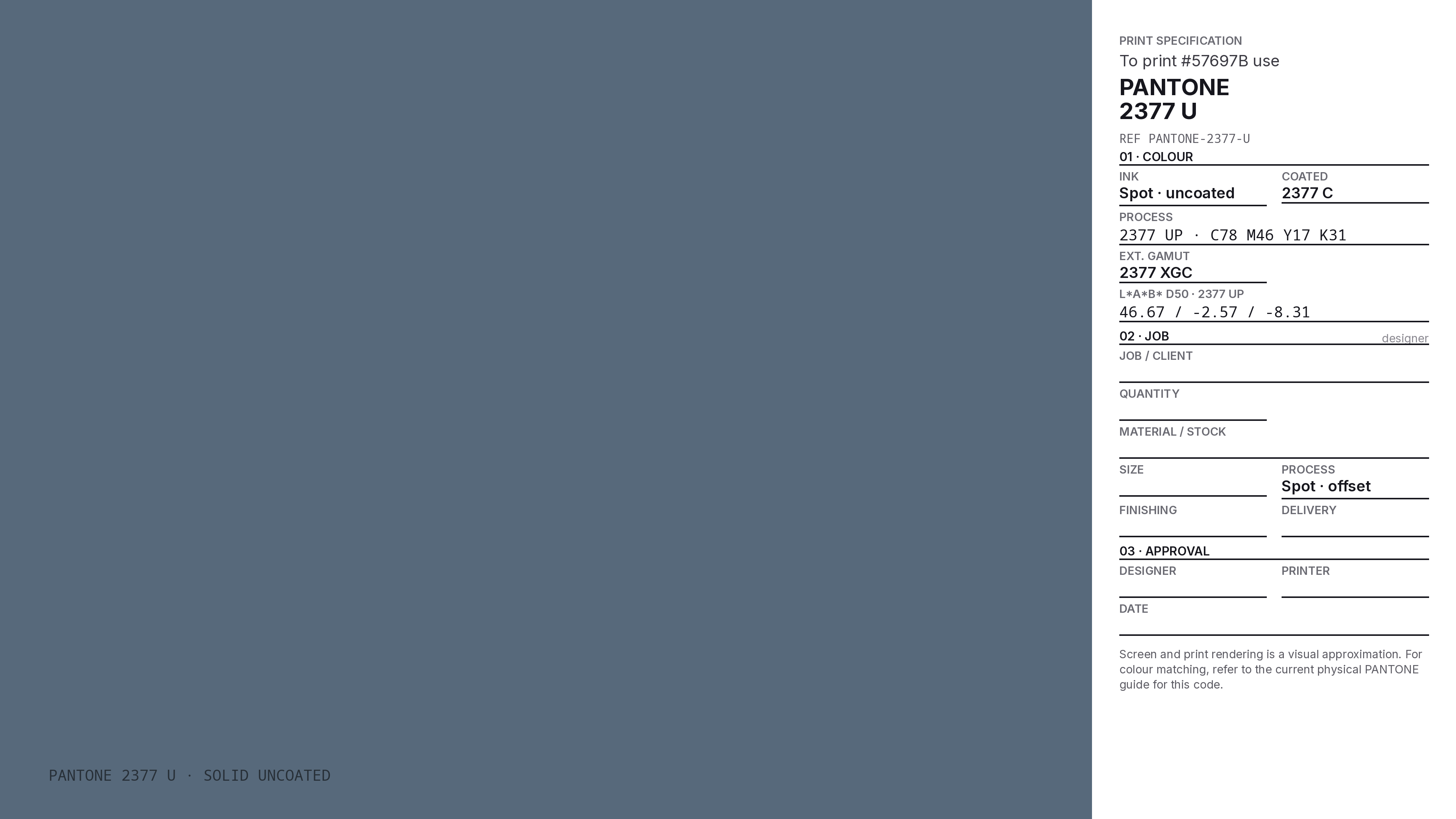 57697B Hex Code (Scholarship Shade) — RGB, CMYK & HSL Color Values