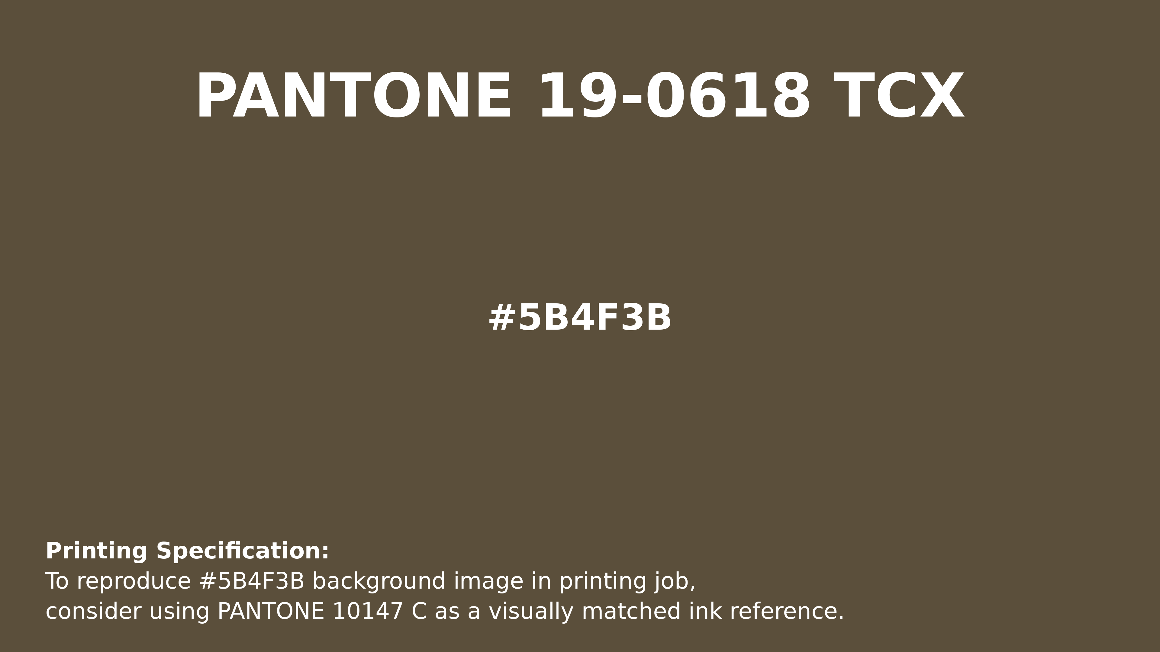 Professional Pantone color reference guide for Pantone 19-0618 Tcx Beech Color | Hex color Code #5b4f3b. Perfect for printing specifications and color matching in production. #pantone #colormatching #printing #5b4f3b