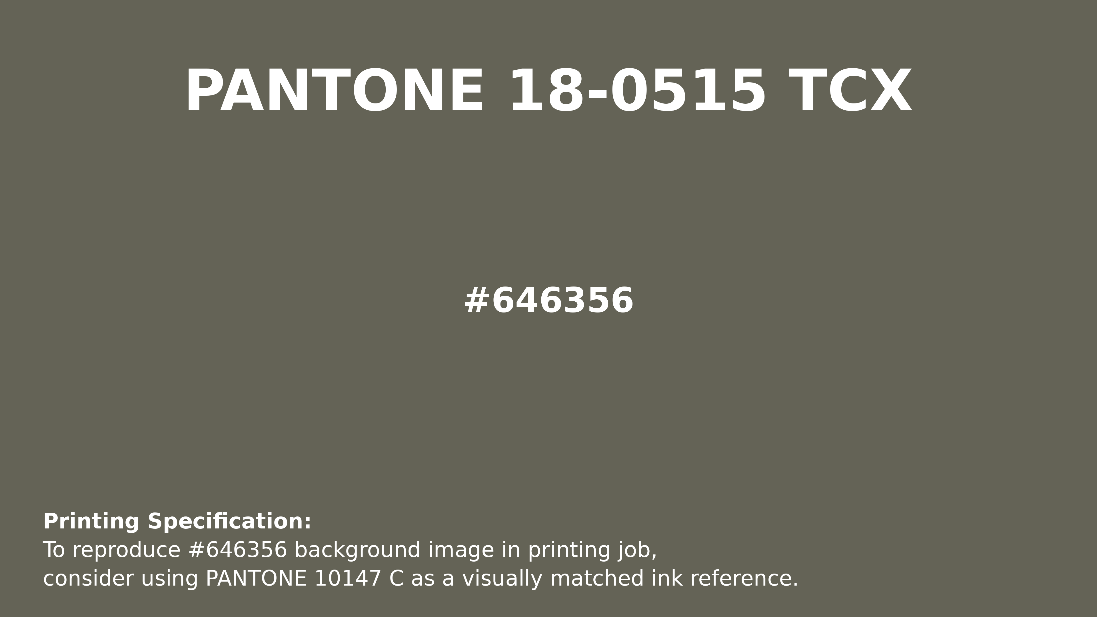 Professional Pantone color reference guide for Pantone 18-0515 Tcx Dusty Olive Color | Hex color Code #646356. Perfect for printing specifications and color matching in production. #pantone #colormatching #printing #646356