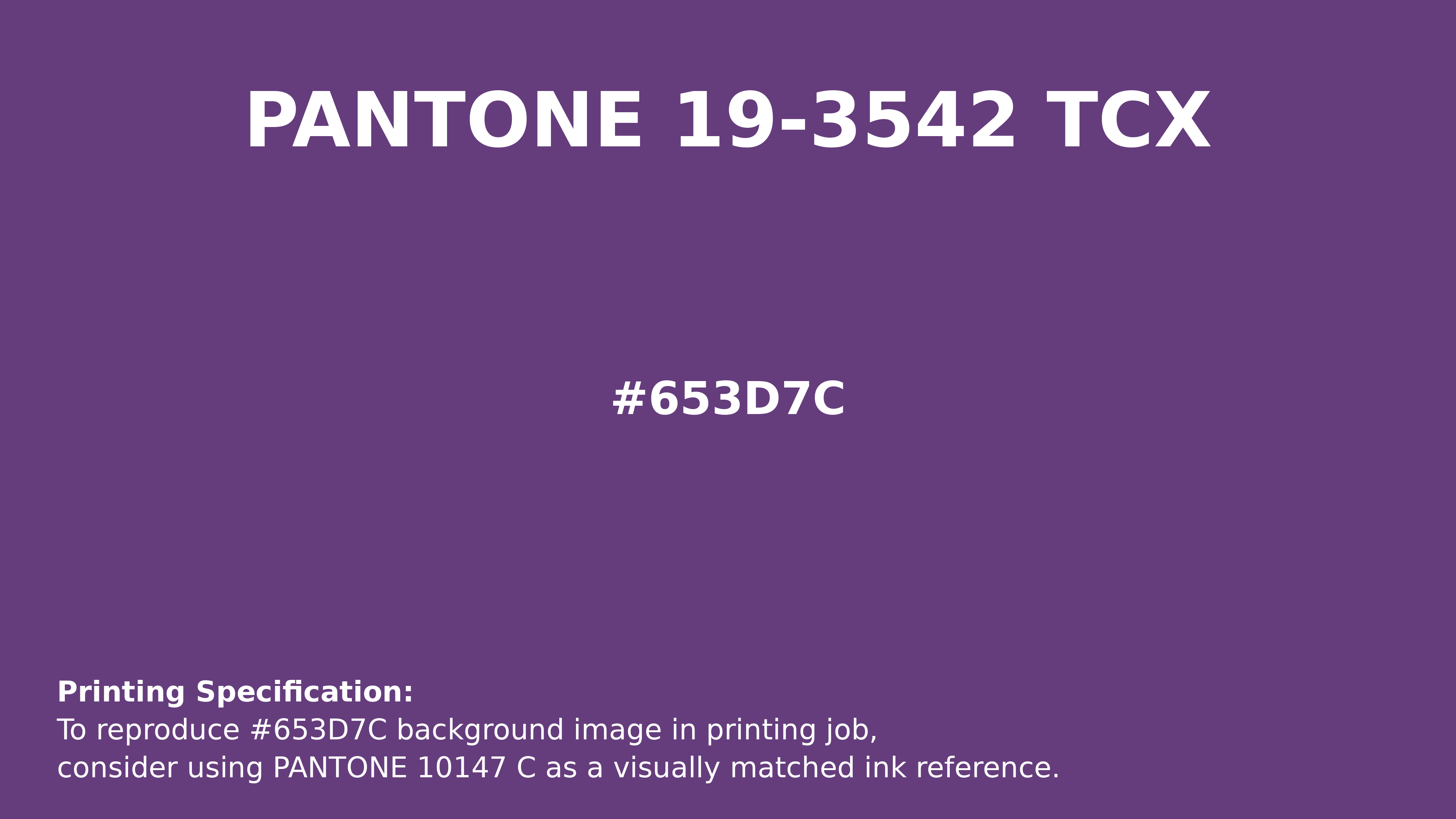 Professional Pantone color reference guide for Pantone 19-3542 Tcx Pansy Color | Hex color Code #653d7c. Perfect for printing specifications and color matching in production. #pantone #colormatching #printing #653d7c