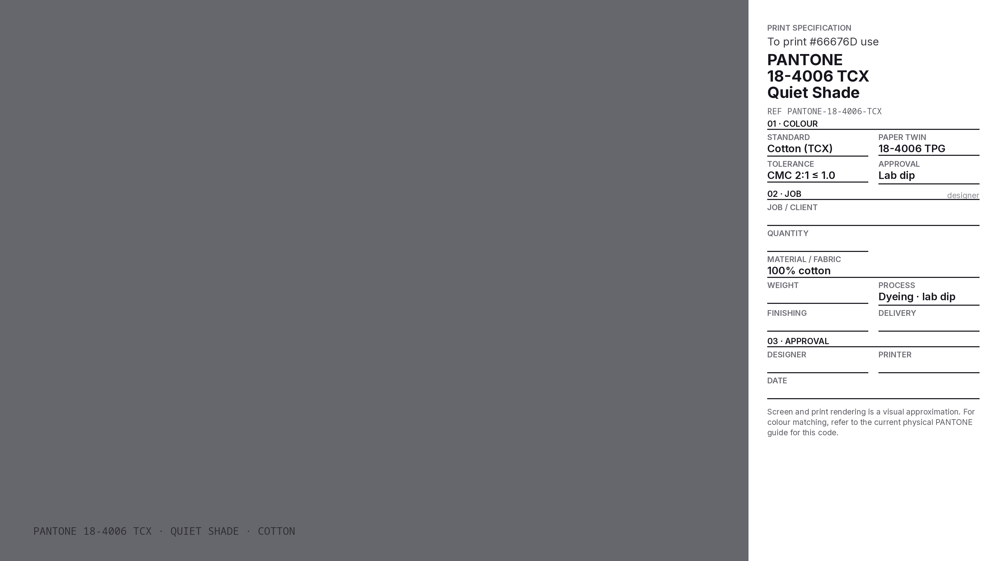 Quiet Shade Hex Code #66676D — RGB, CMYK & HSL Color Values