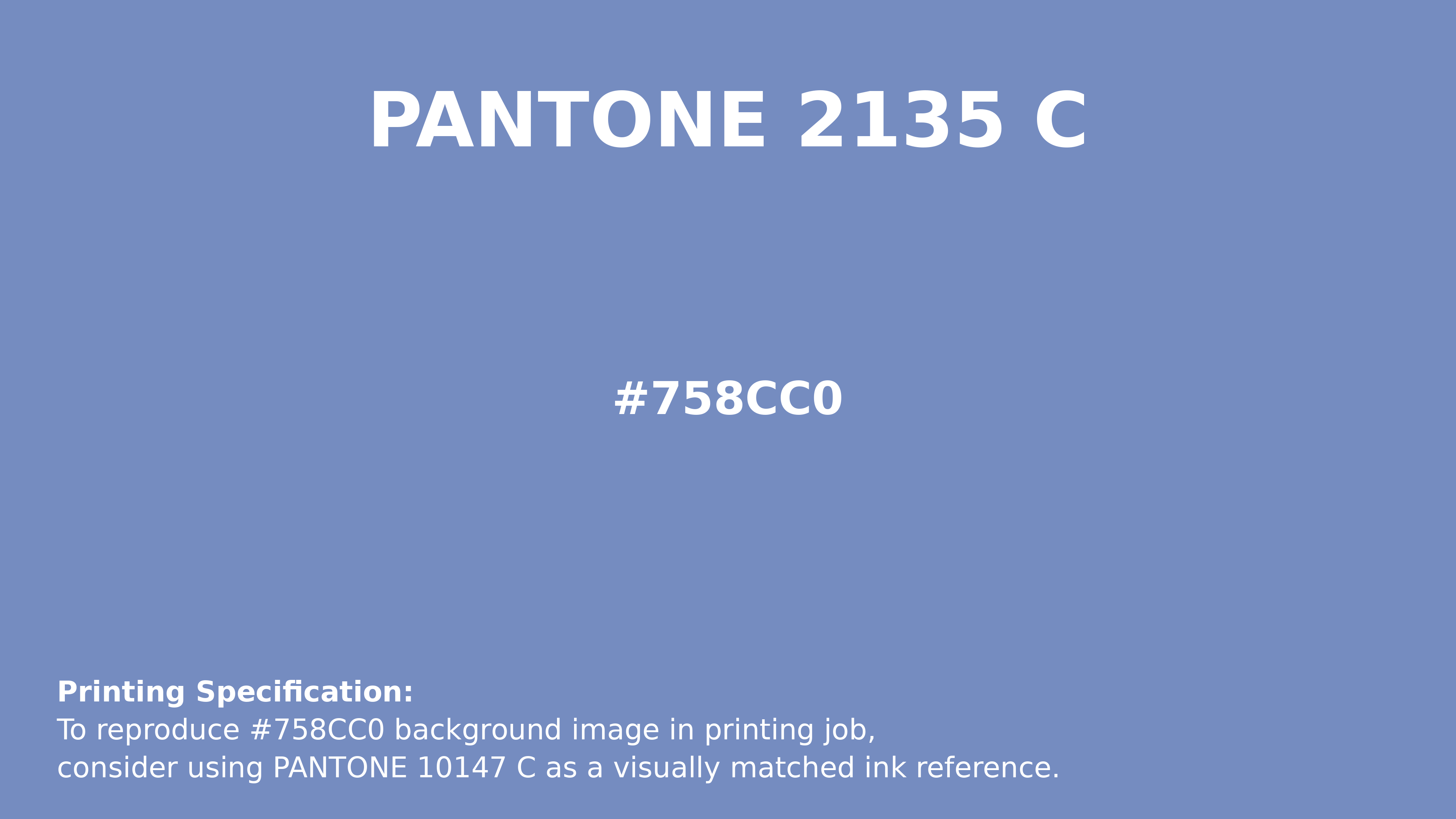Professional Pantone color reference guide for Pantone 2135 C Color | Hex color Code #758cc0. Perfect for printing specifications and color matching in production. #pantone #colormatching #printing #758cc0