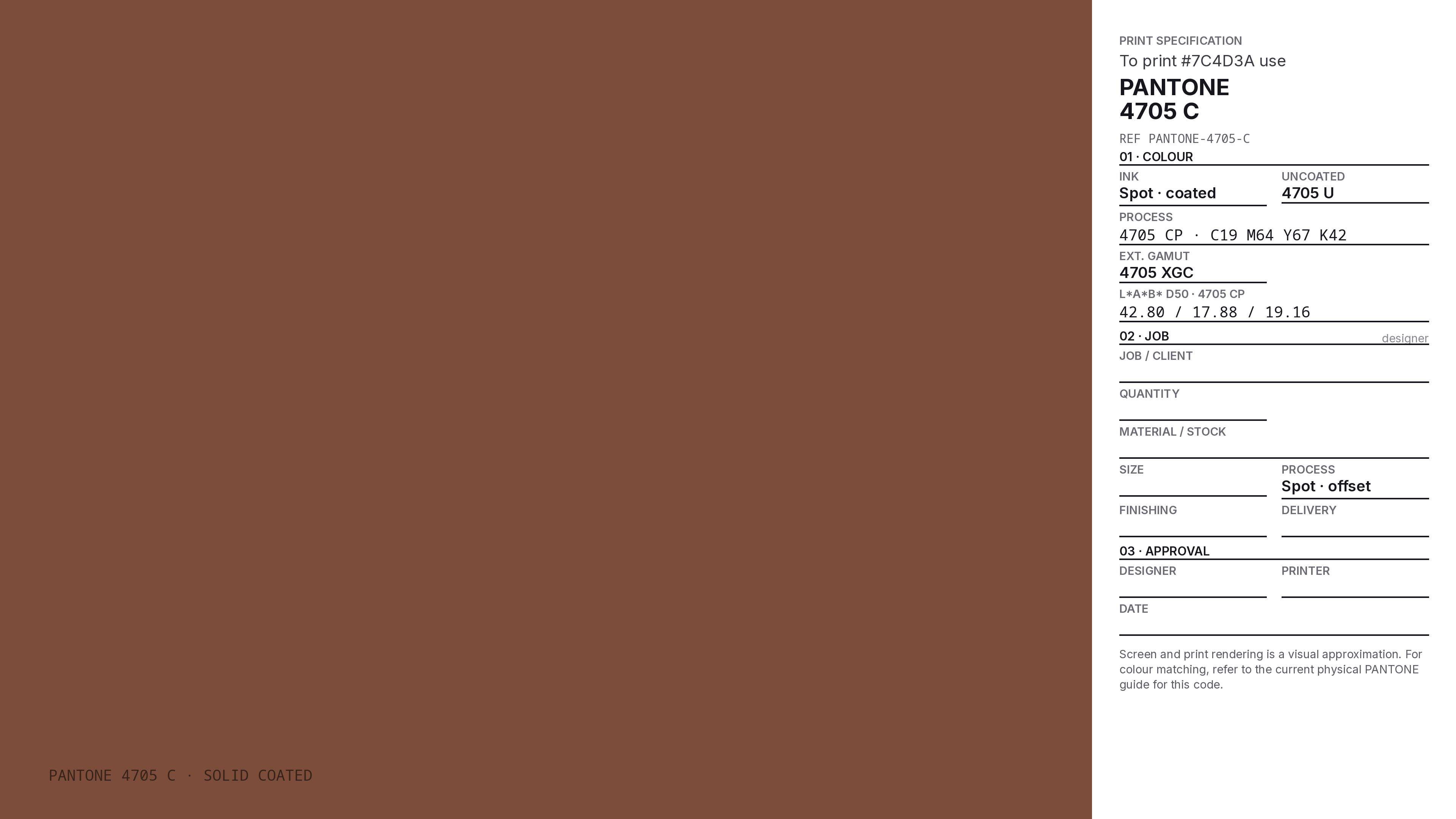 7C4D3A Hex Code (Cheeky Chestnut Shade) — RGB, CMYK & HSL Color