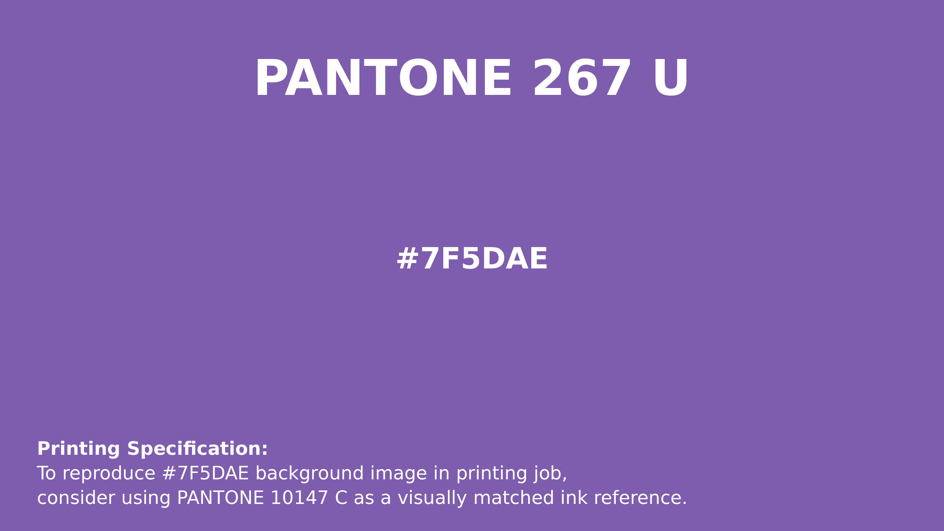 Professional Pantone color reference guide for Pantone 267 U Color | Hex color Code #7f5dae. Perfect for printing specifications and color matching in production. #pantone #colormatching #printing #7f5dae