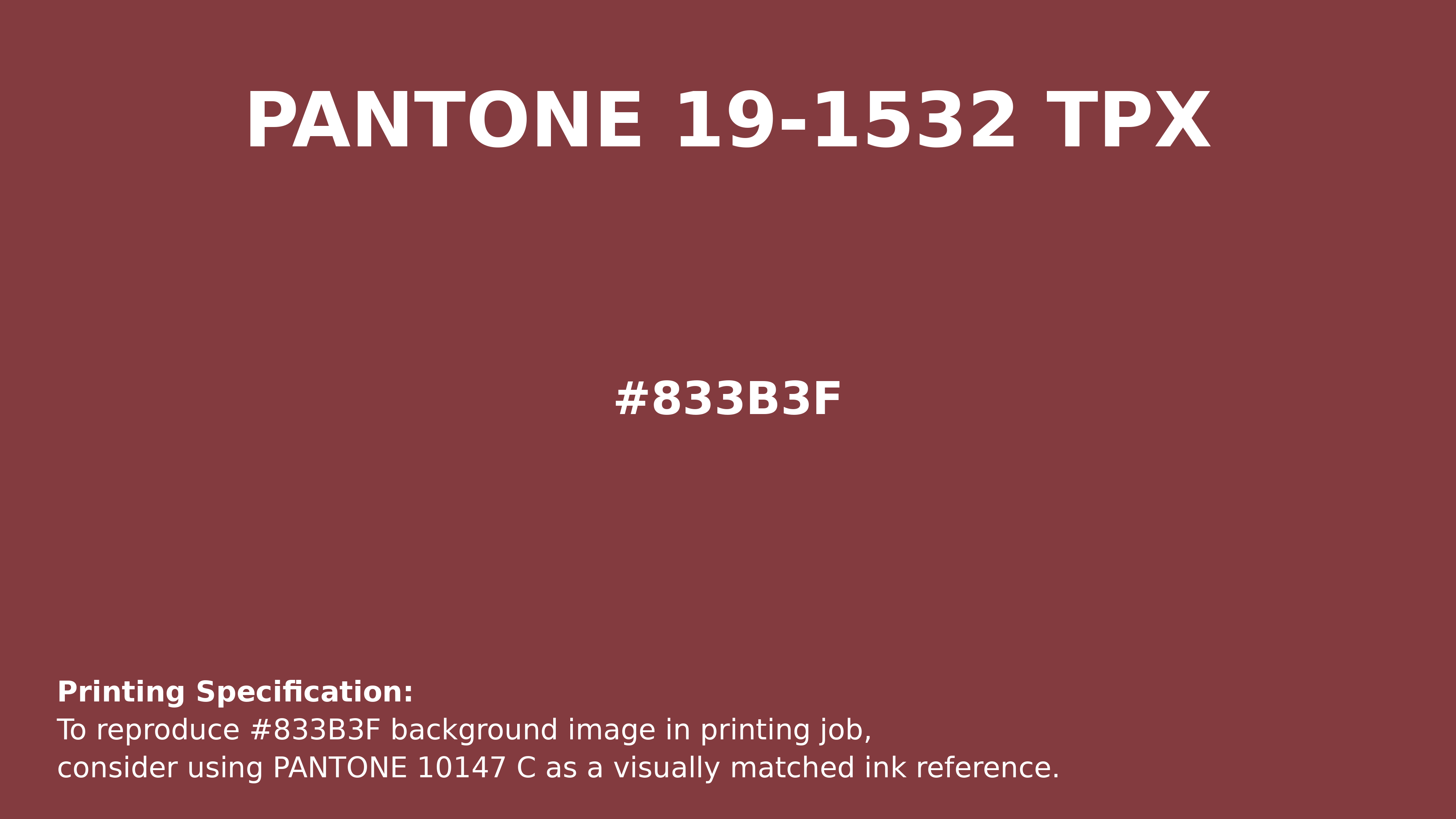 Professional Pantone color reference guide for Pantone 19-1532 Tpx Rosewood Color | Hex color Code #833b3f. Perfect for printing specifications and color matching in production. #pantone #colormatching #printing #833b3f