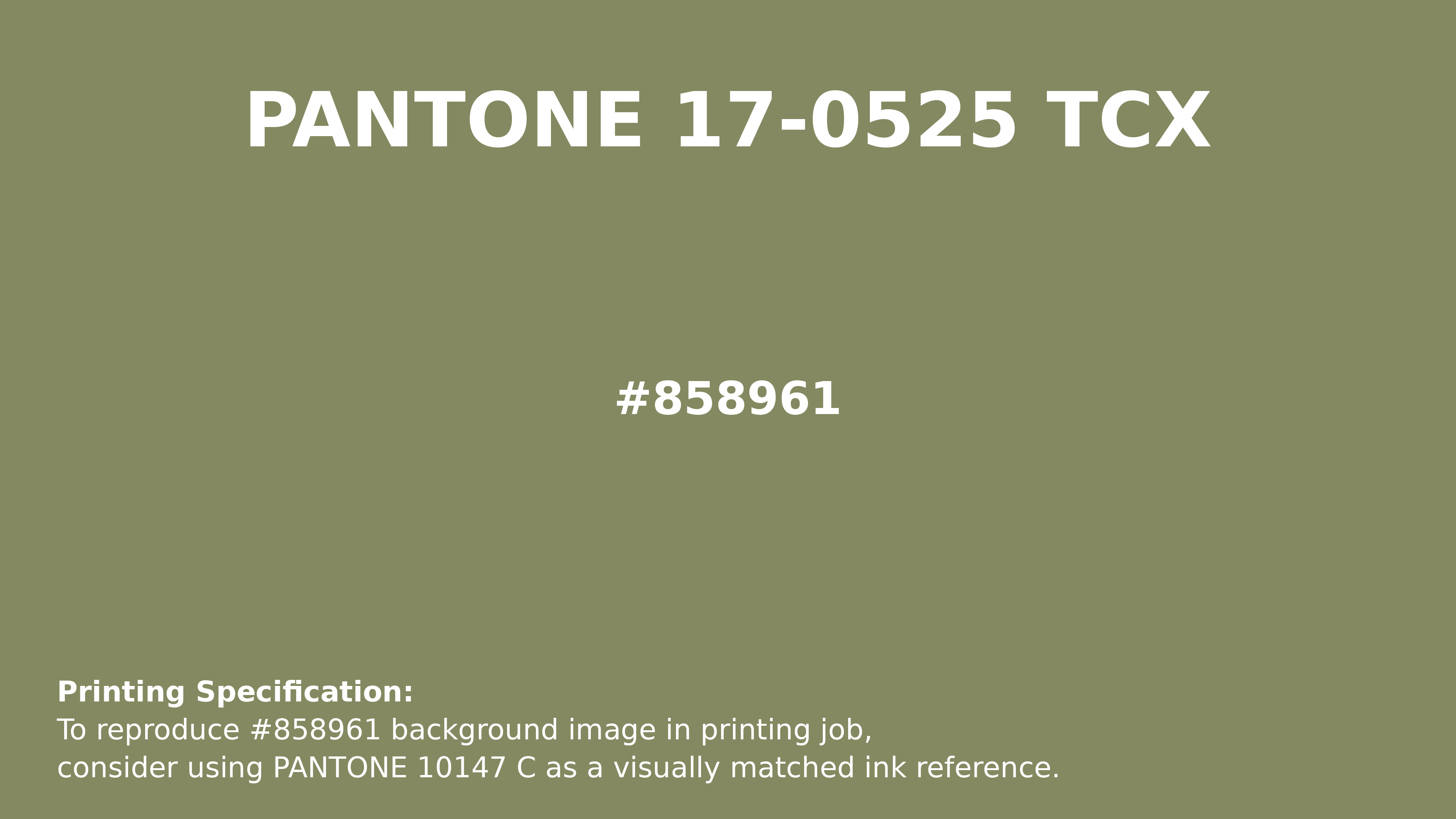 Professional Pantone color reference guide for Pantone 17-0525 Tcx Mosstone Color | Hex color Code #858961. Perfect for printing specifications and color matching in production. #pantone #colormatching #printing #858961