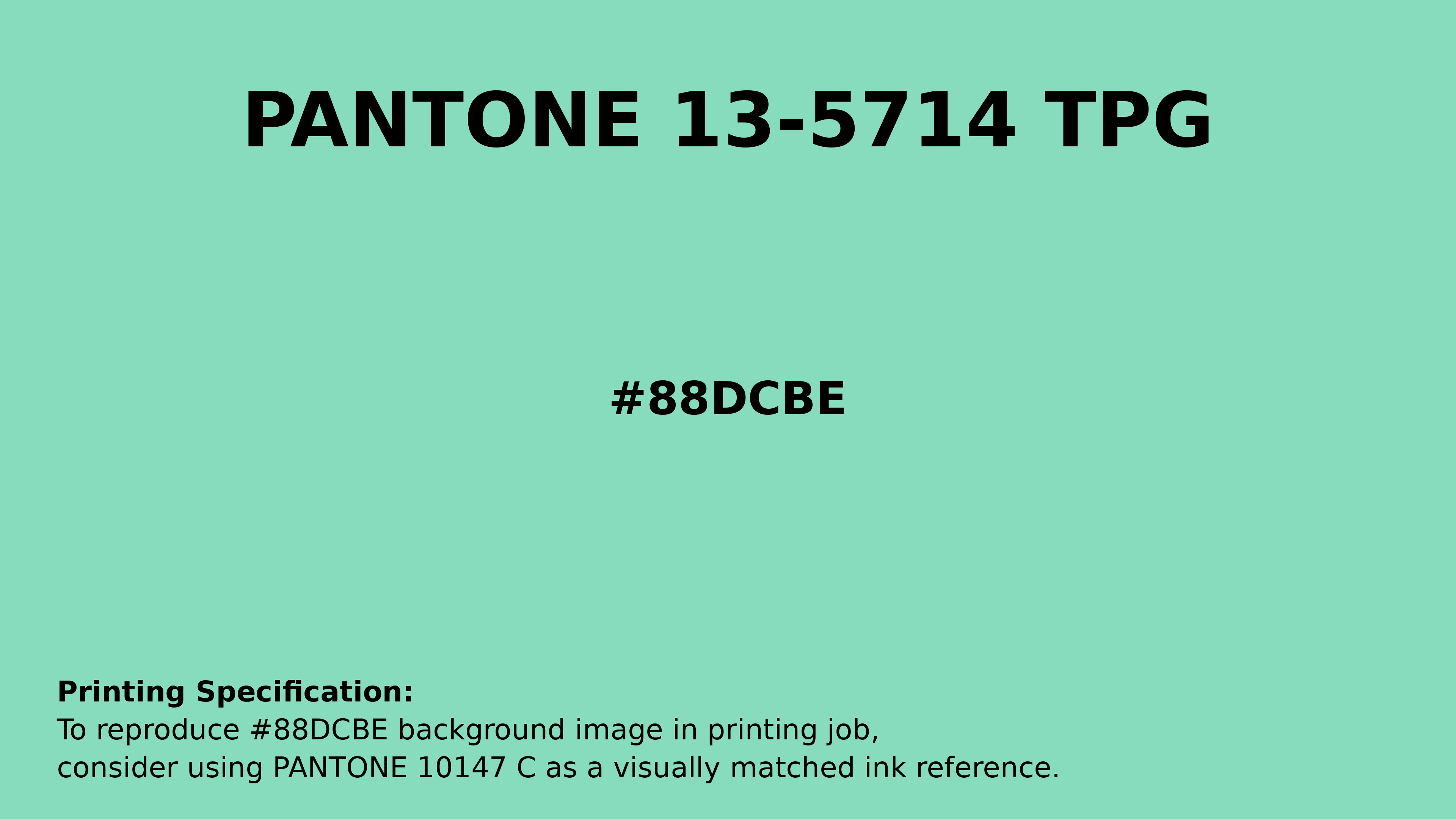 Professional Pantone color reference guide for Pantone 13-5714 Tpg Cabbage Color | Hex color Code #88dcbe. Perfect for printing specifications and color matching in production. #pantone #colormatching #printing #88dcbe