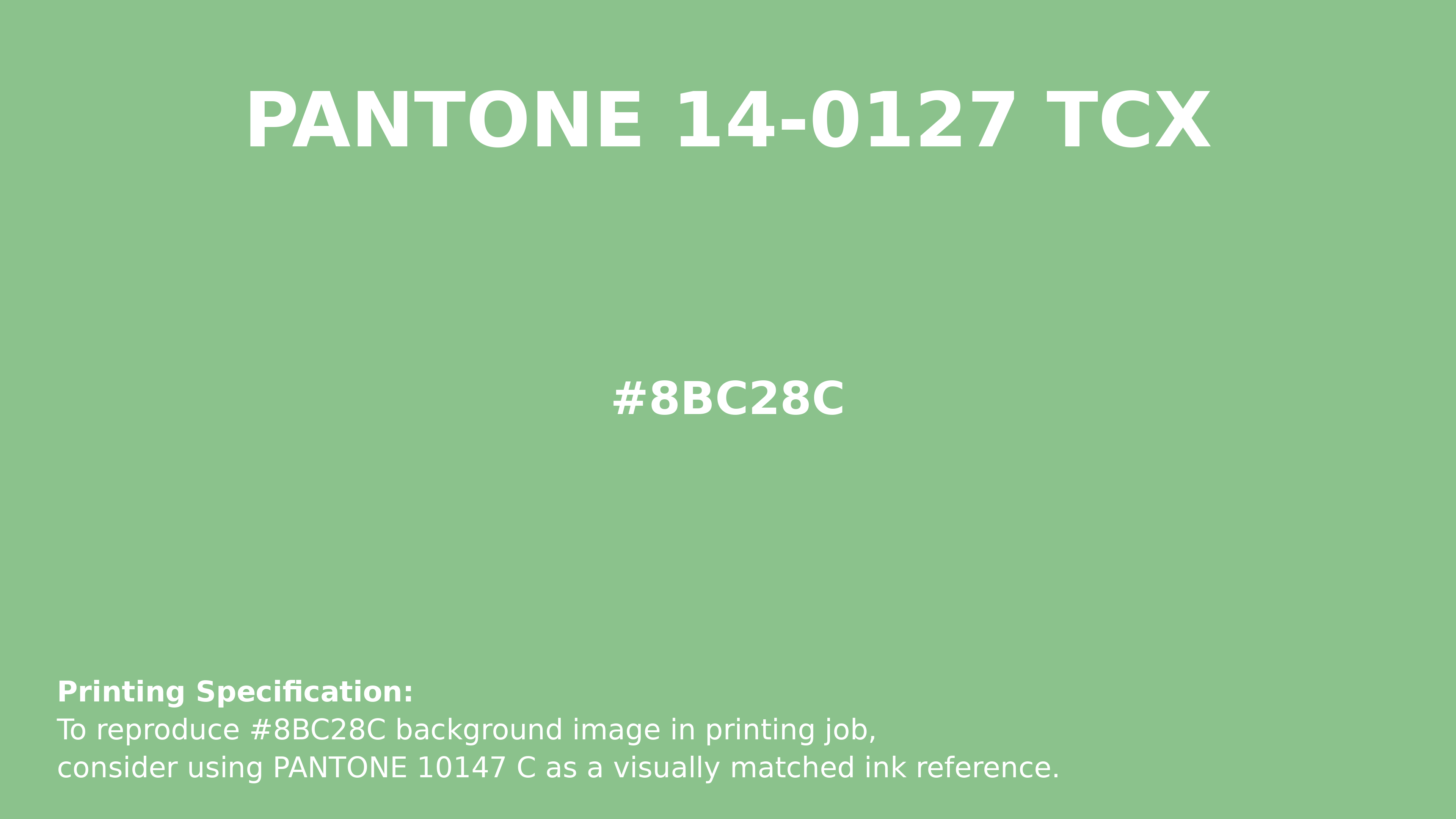 Professional Pantone color reference guide for Pantone 14-0127 Tcx Greengage Color | Hex color Code #8bc28c. Perfect for printing specifications and color matching in production. #pantone #colormatching #printing #8bc28c