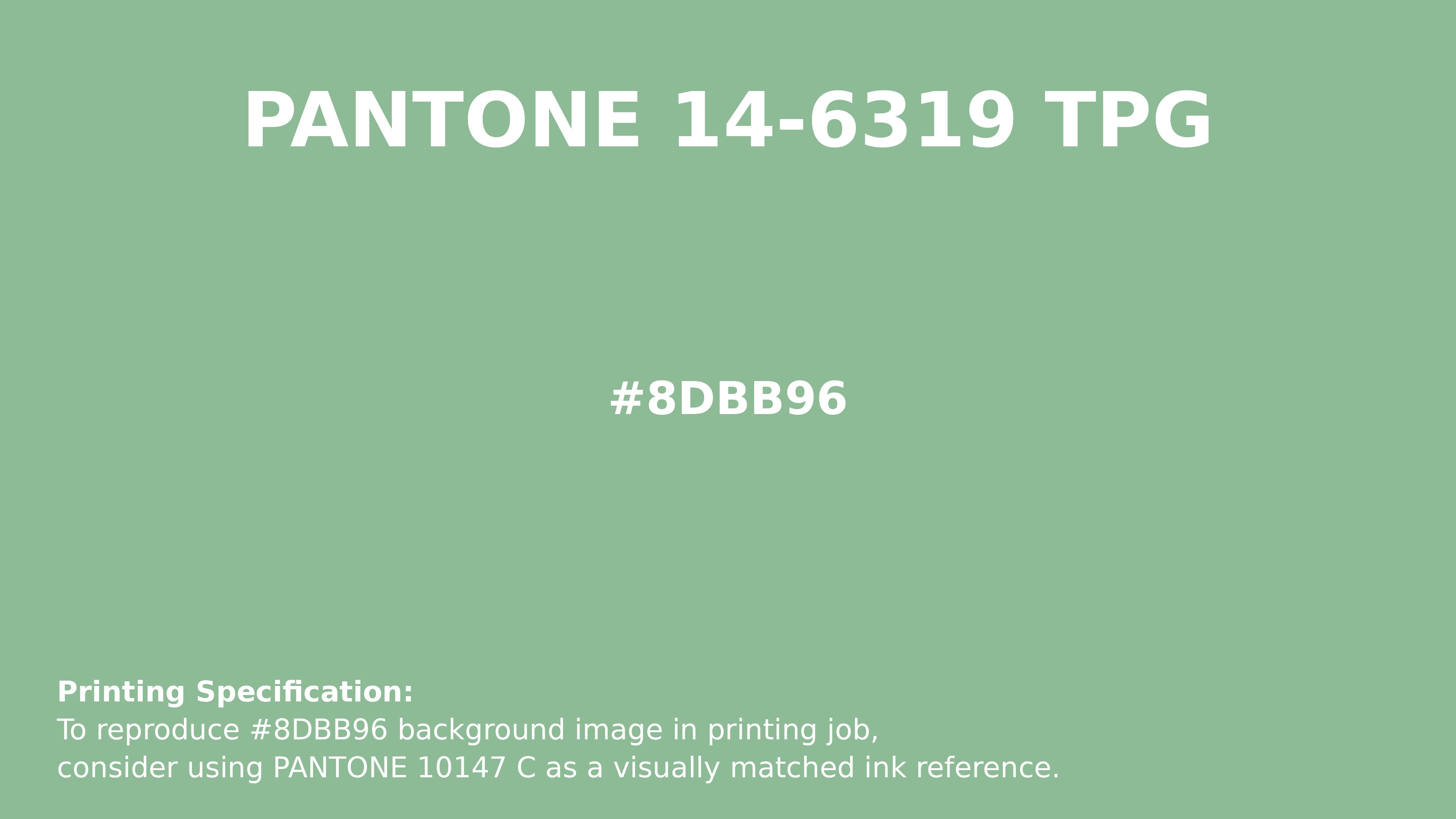 Professional Pantone color reference guide for Pantone 14-6319 Tpg Meadow Color | Hex color Code #8dbb96. Perfect for printing specifications and color matching in production. #pantone #colormatching #printing #8dbb96