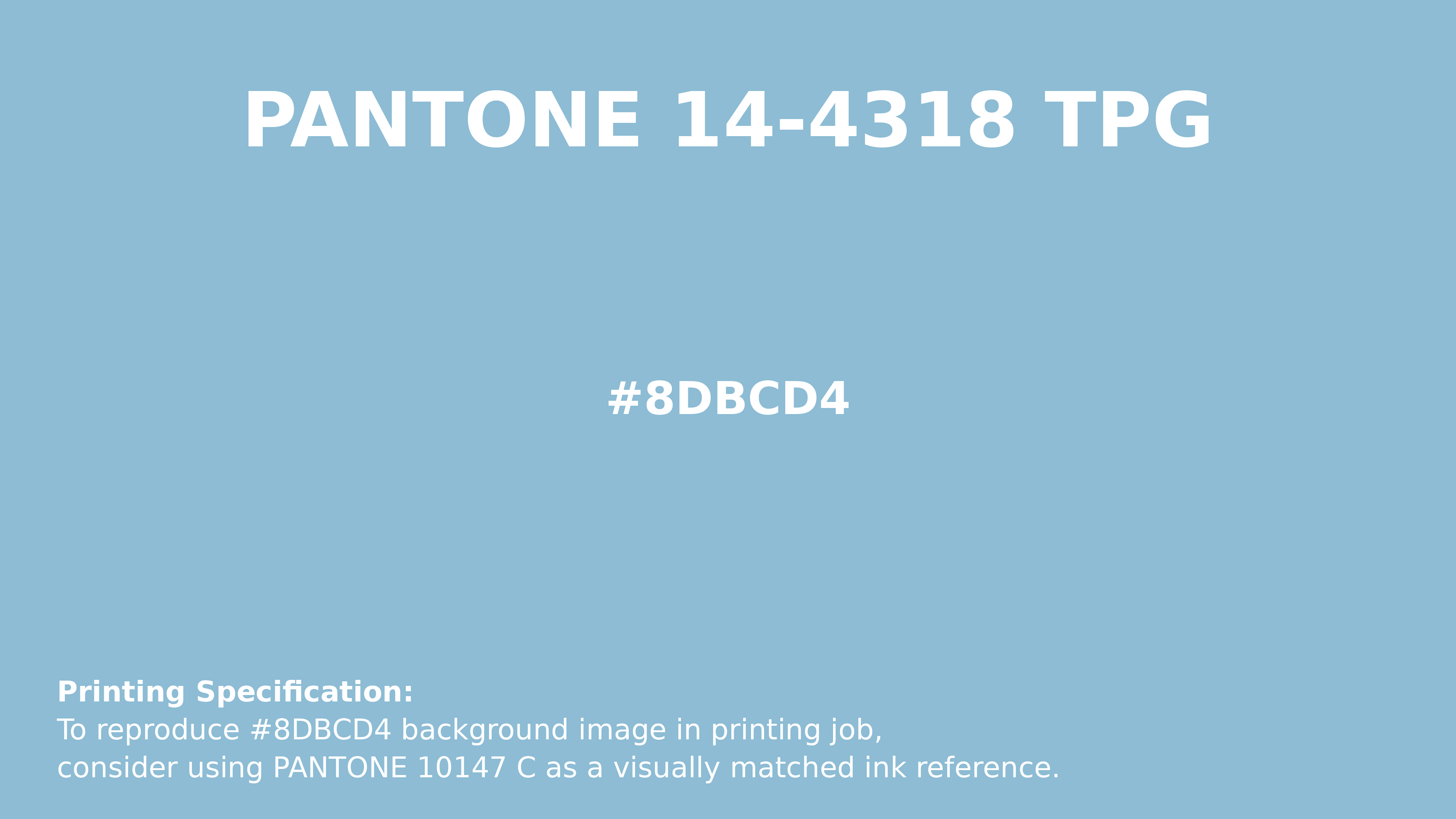 Professional Pantone color reference guide for Pantone 14-4318 Tpg Sky Blue Color | Hex color Code #8dbcd4. Perfect for printing specifications and color matching in production. #pantone #colormatching #printing #8dbcd4