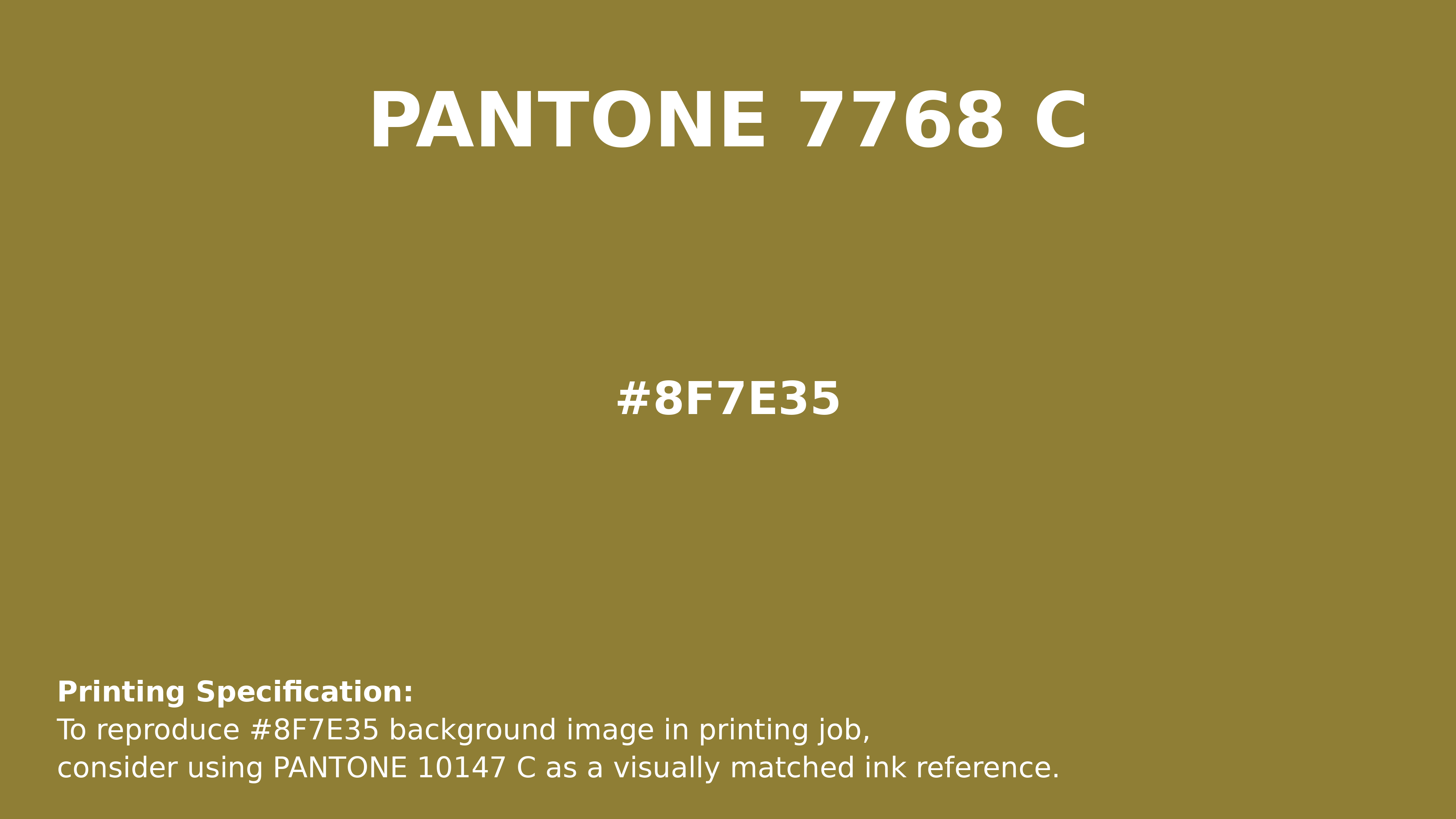 Professional Pantone color reference guide for Pantone 7768 C Color | Hex color Code #8f7e35. Perfect for printing specifications and color matching in production. #pantone #colormatching #printing #8f7e35